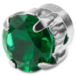 Сребриста магнитна обица със зелен кристал