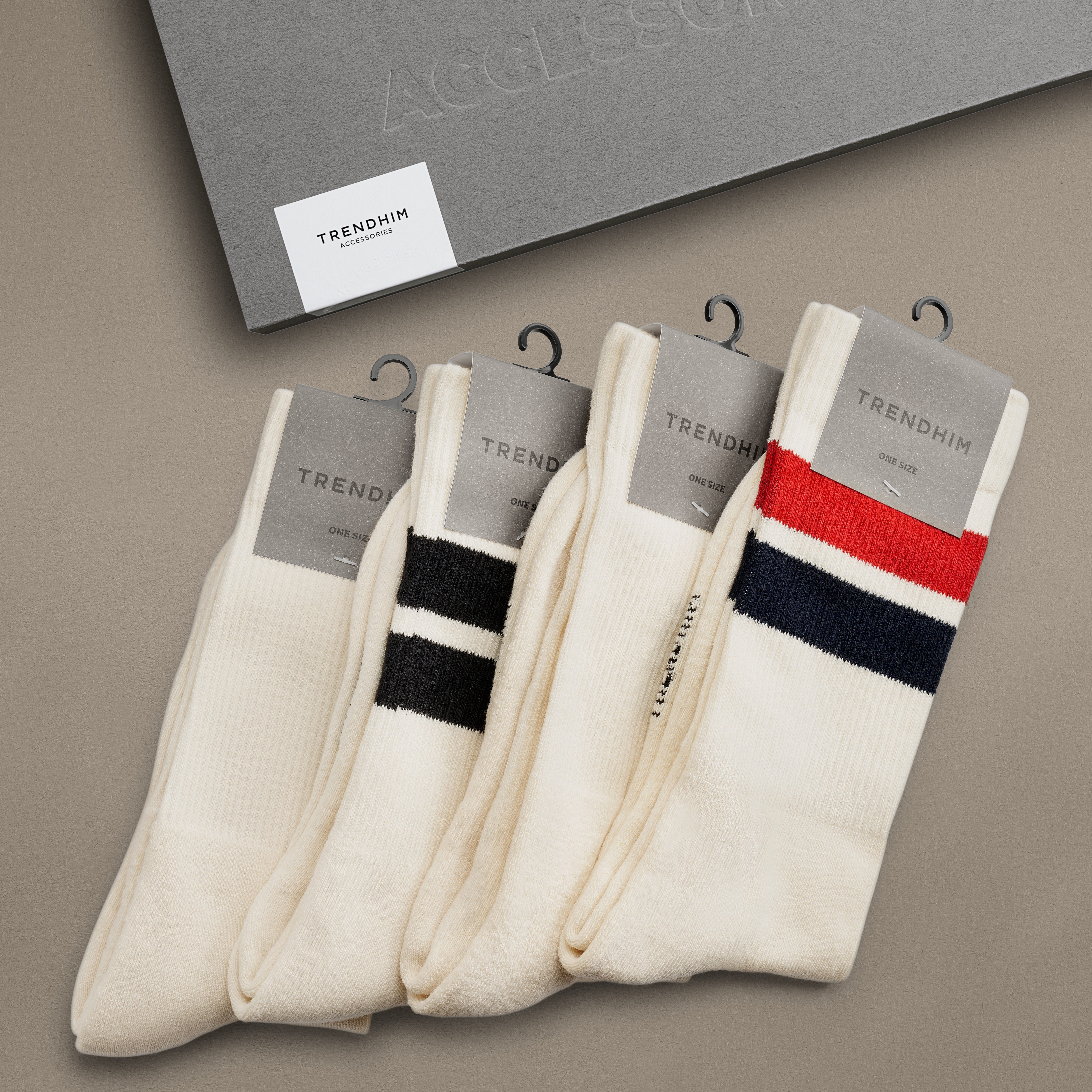 DryFeel | Tennissokker i Bomuld Gaveæske | Antikhvid & Stribet - 2