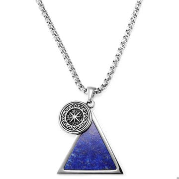 Orisun | Silver-Tone Stainless Steel & Lapis Lazuli Triangle Box Chain Necklace