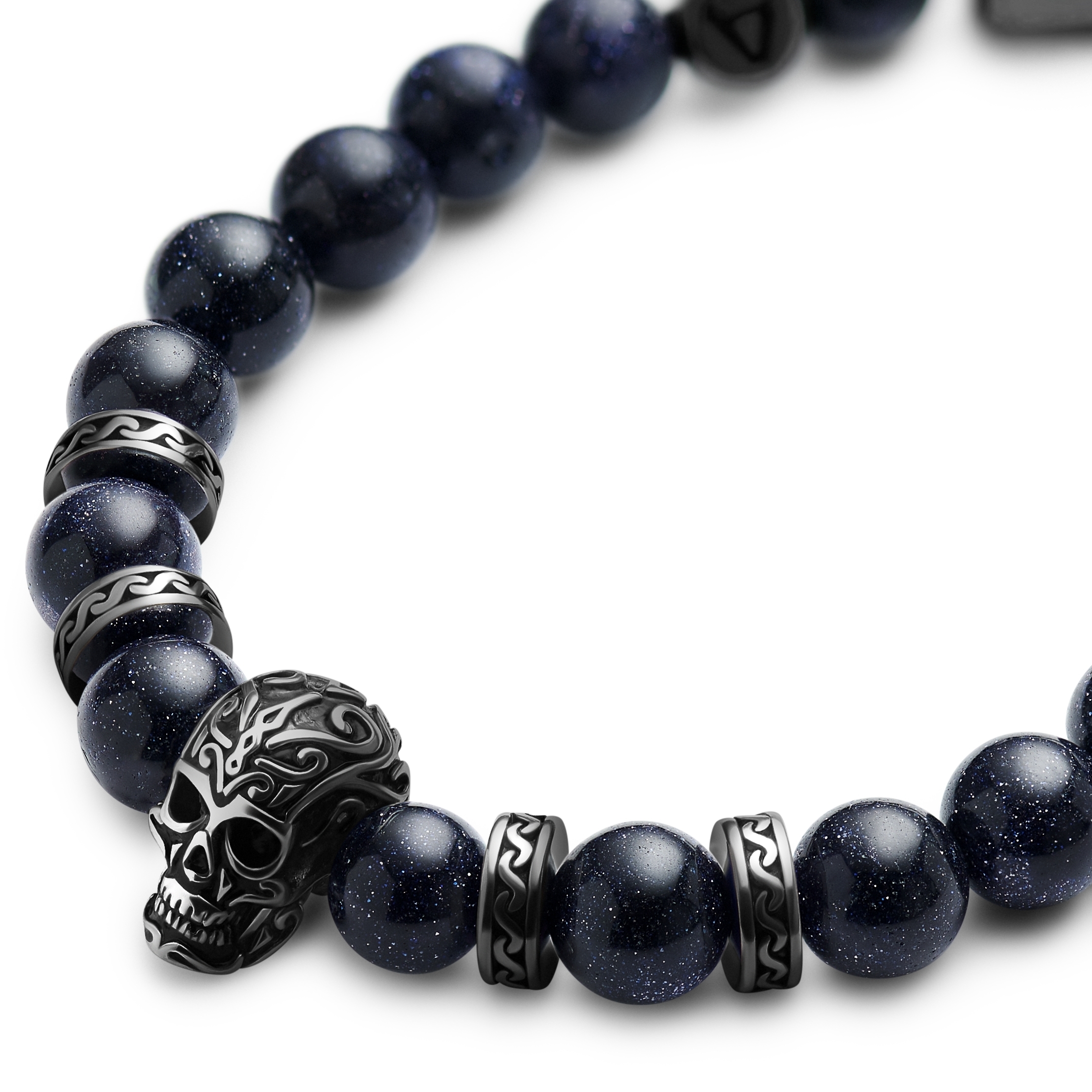Rico | Blue Sandstone & Black Stainless Steel Skull Bracelet - 2