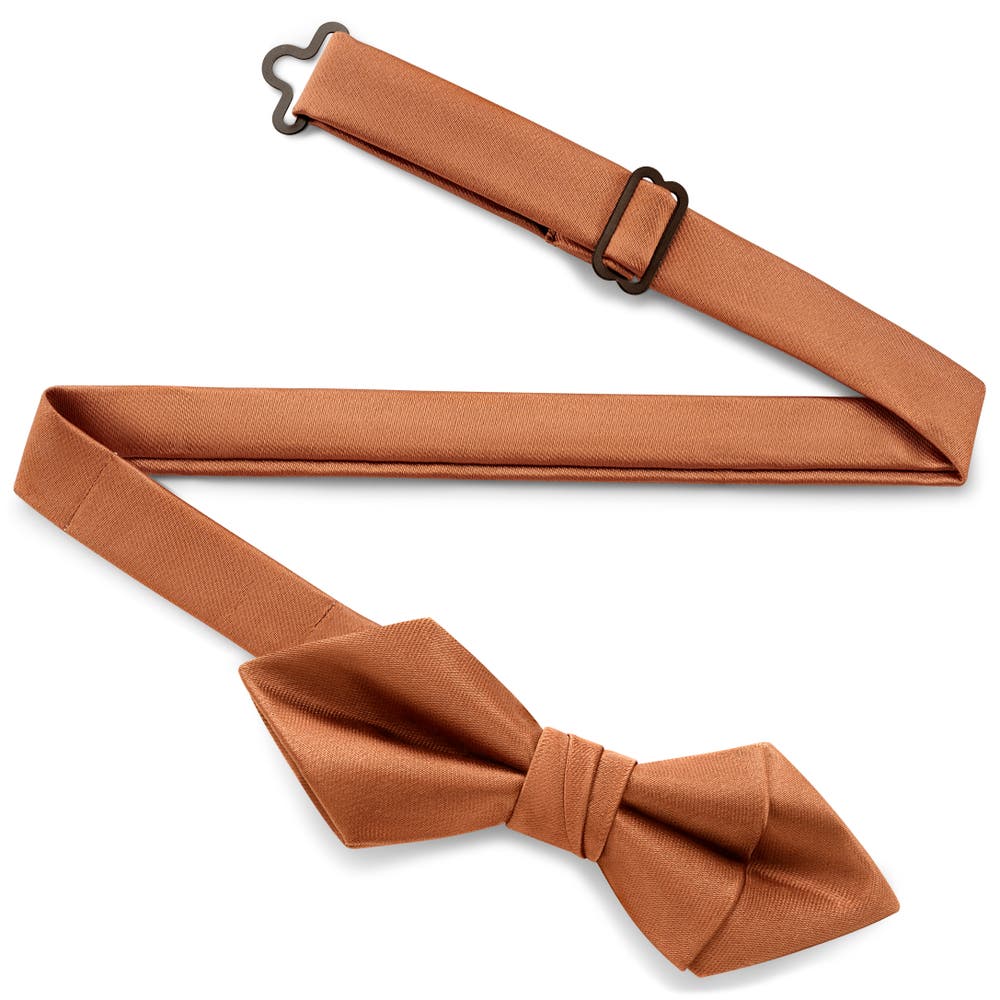 hover: Cognac Pre-Tied Satin Diamond Tip Bow Tie hover: Cognac Pre-Tied Satin Diamond Tip Bow Tie