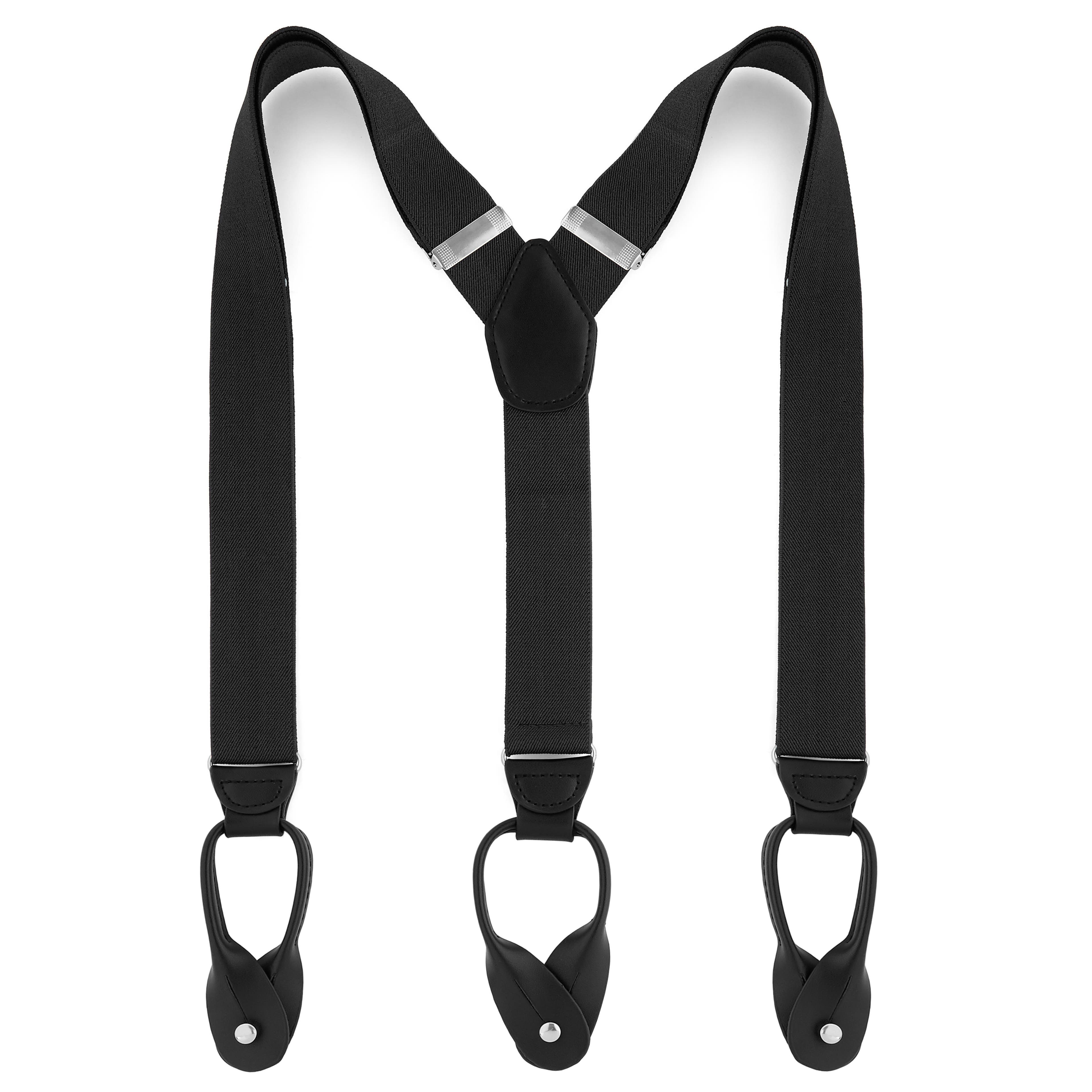Mens Elastic x Back No Slip Pin Clip Straight Clip Suspenders 46 & 54 -  Black 