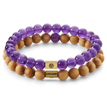 Purple Amethyst & Wood Bracelet Set