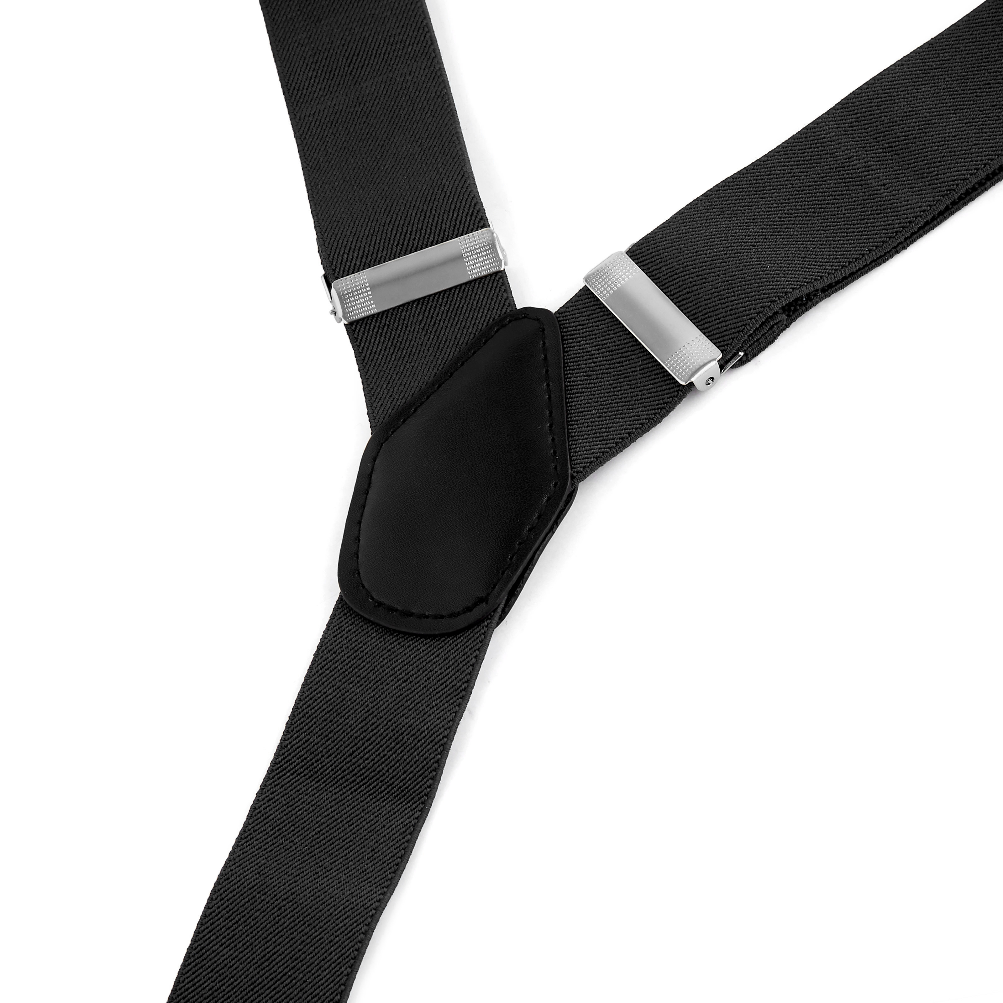 Wide Black Split Button Suspenders - 6