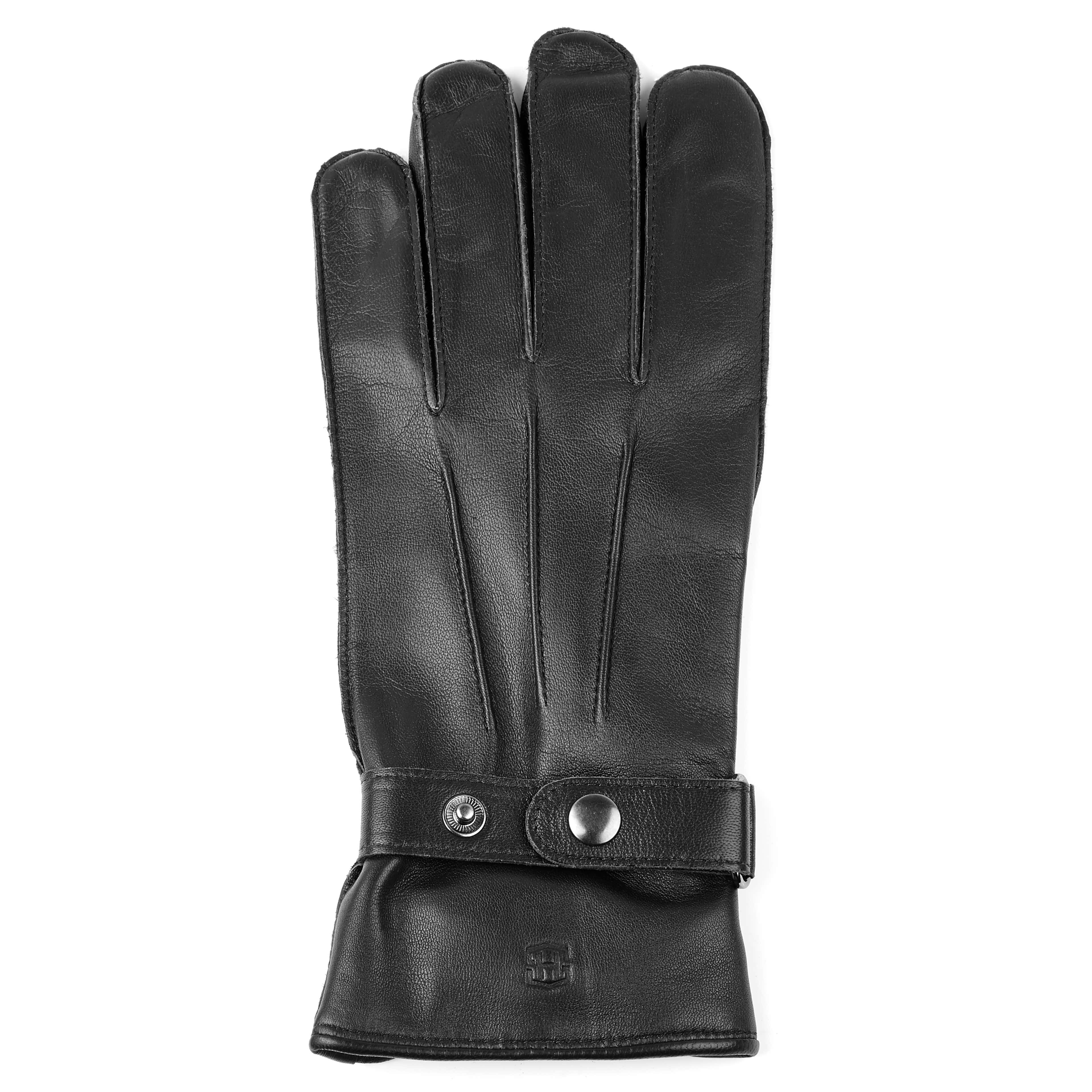 Black Strapped Leather gloves - 4 - gallery