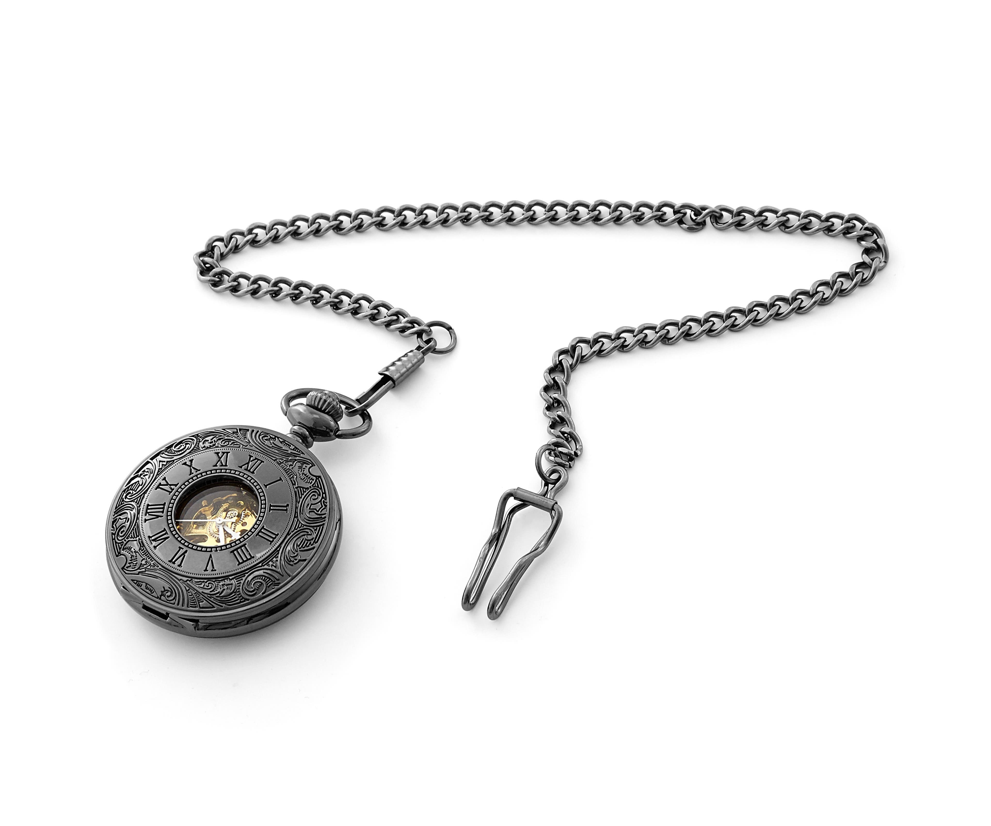 All Black Ornate Pocket Watch