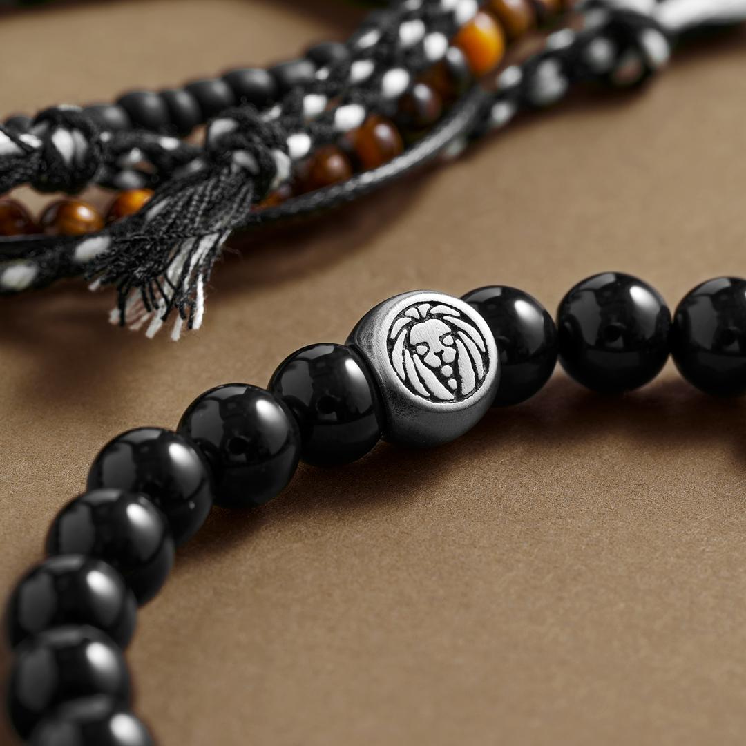 Zense - Black Stretch Zodiac bracelet for men with Onyx beads, Silk Zense - Black Stretch Zodiac bracelet for men with Onyx beads, Silk