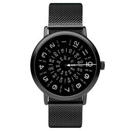 Ambitio | Black Watch With Black Rotating Dial & Stainless Steel Mesh Strap