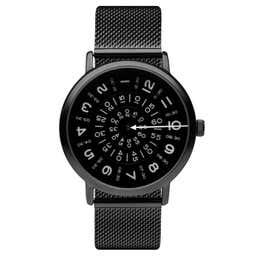 Ambitio | Black Watch With Black Rotating Dial & Stainless Steel Mesh Strap