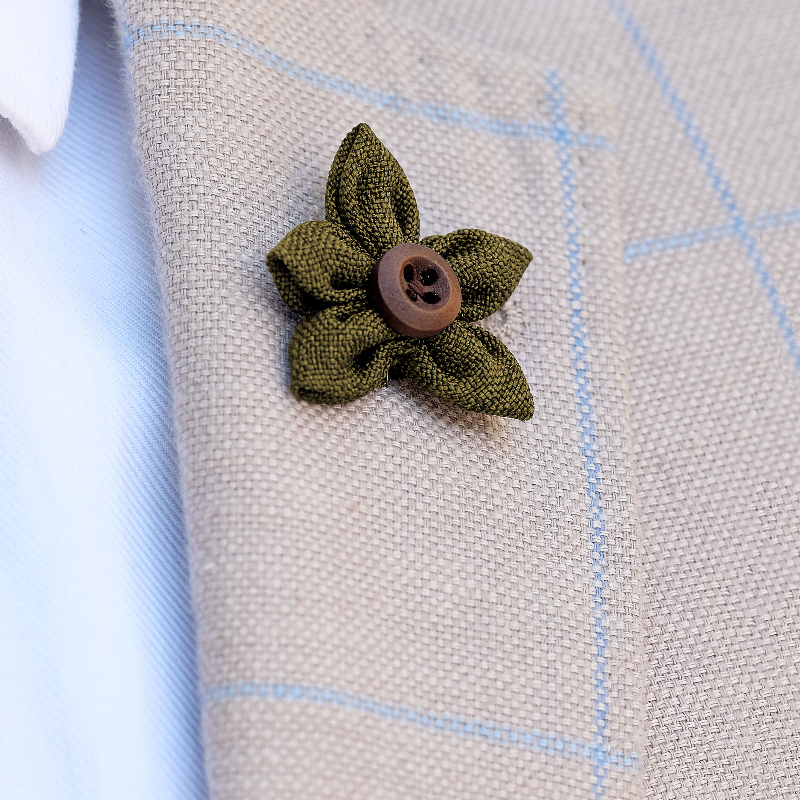Buttoned Olive Lapel Flower - 3