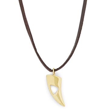 Gold-Tone Cutout Leather Iconic Necklace