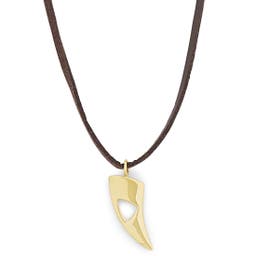 Iconic | Brown Leather With Gold-Tone Wolf Tooth Necklace