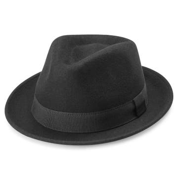 Moda | Black Wool Trilby Hat With Black Band