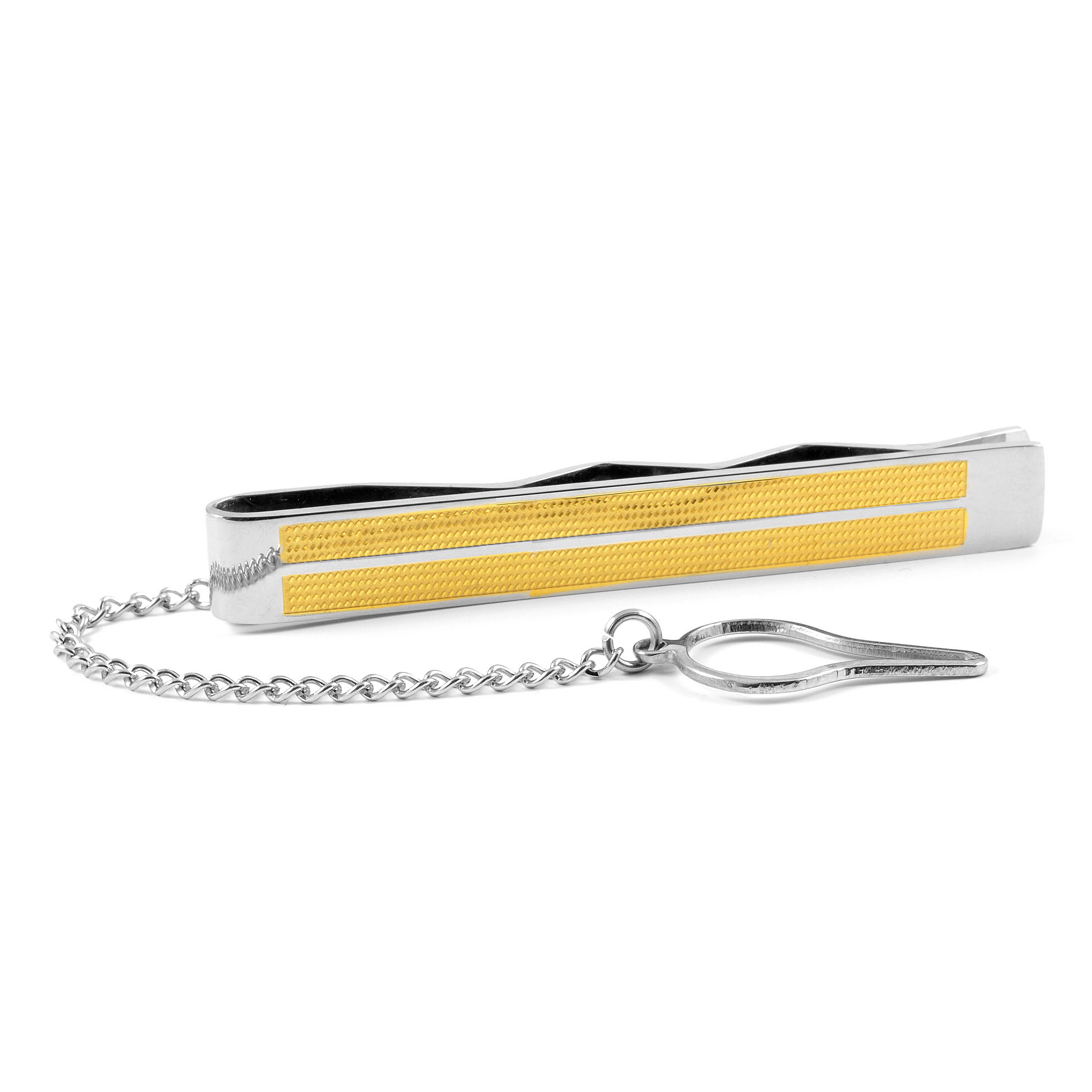 Guld Mønstret Slipsenål Med Kæde - 2