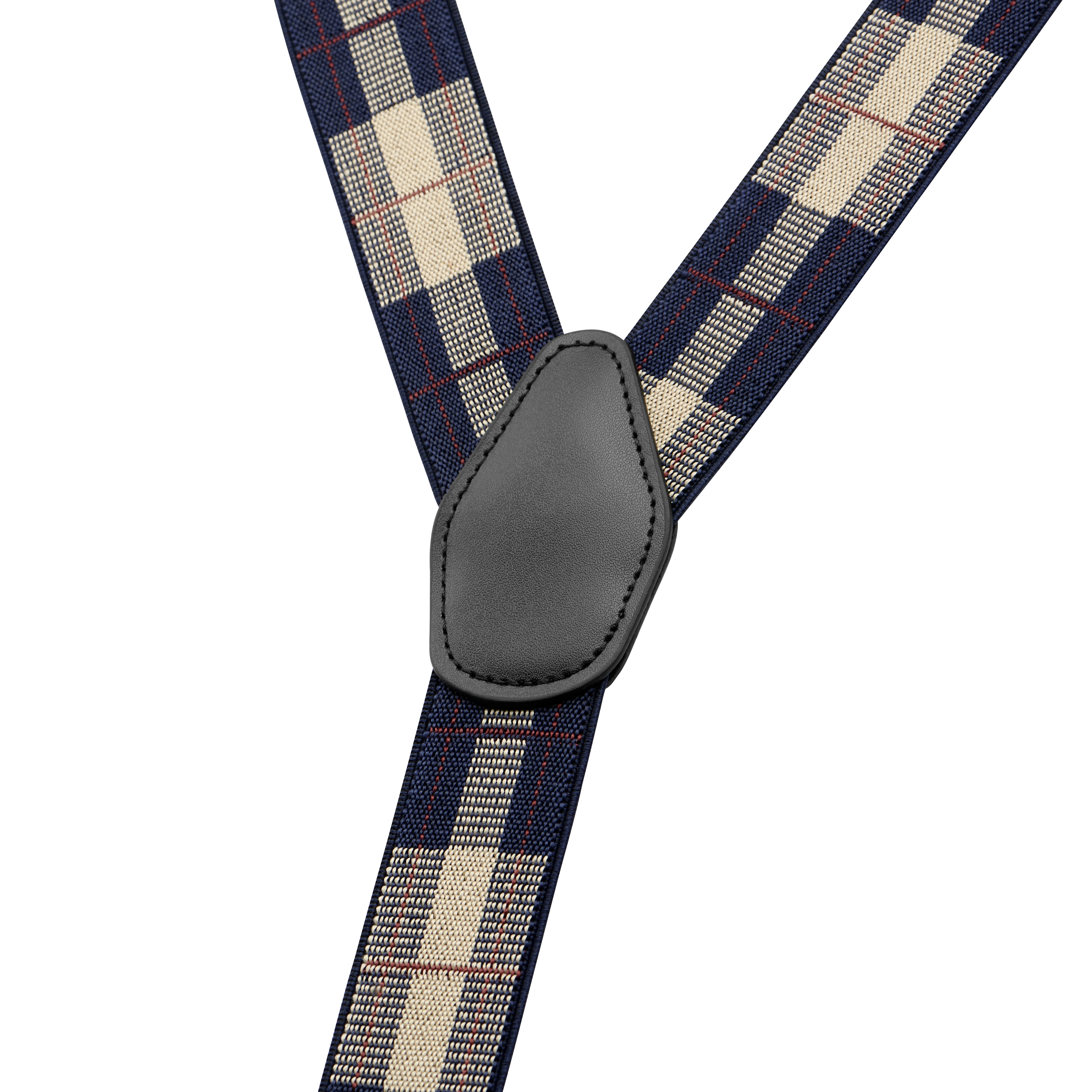 Vexel | Navy Checker-Patterned Braces - 2