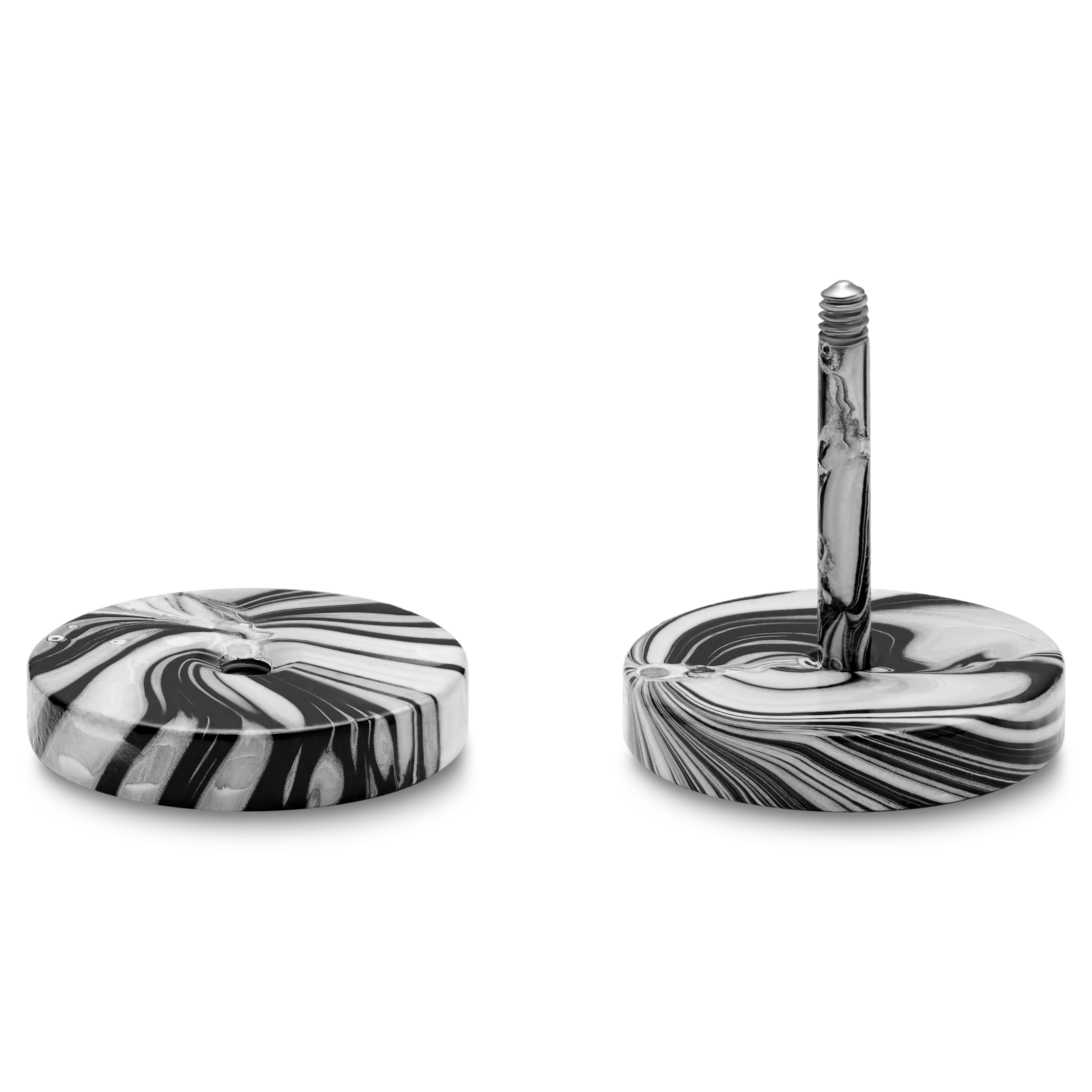 Satago | 10 mm Roestvrijstalen Fake Plug Oorbel in Zwart en Wit - 2