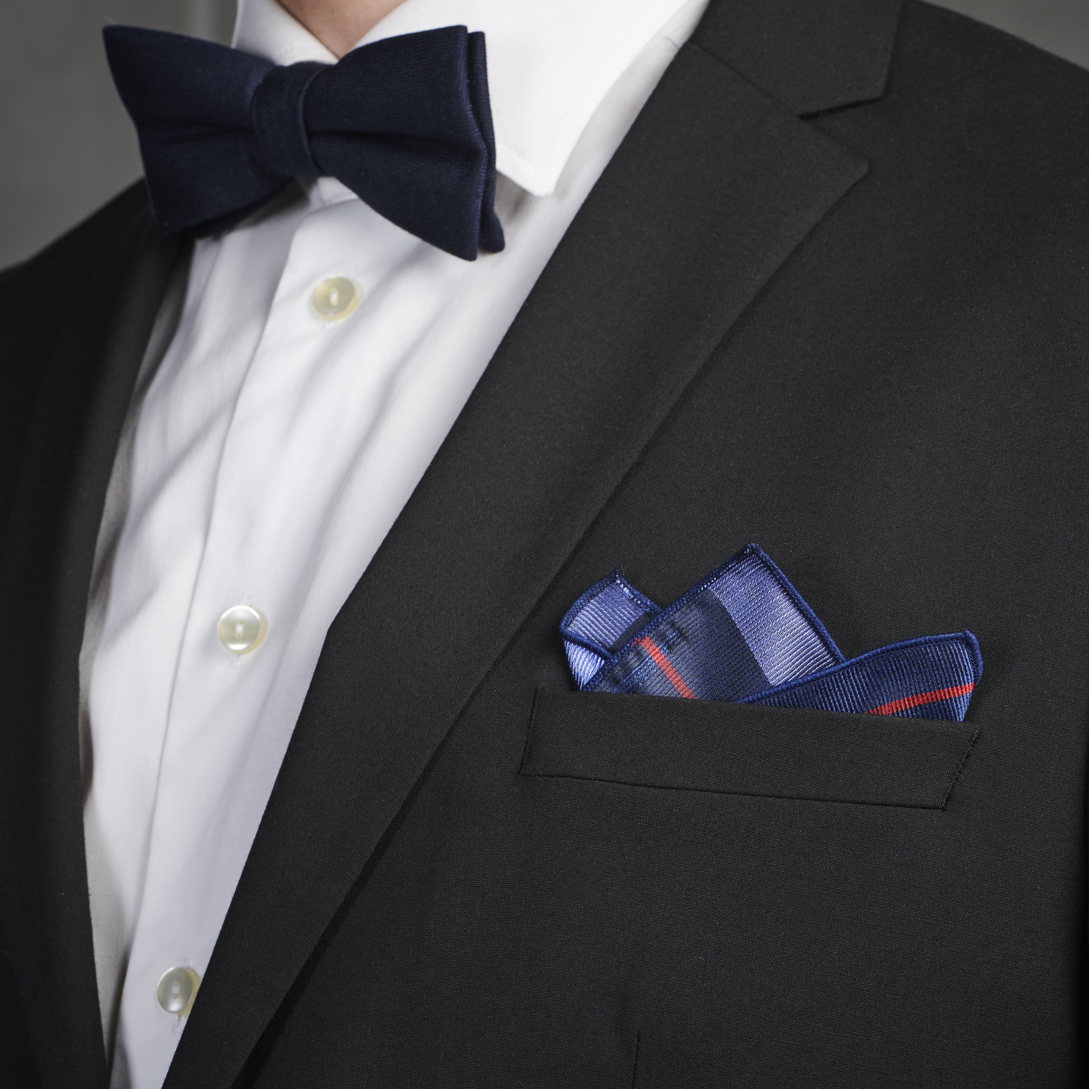 Pastel Blue & Red Stripe Navy Silk Pocket Square - 3