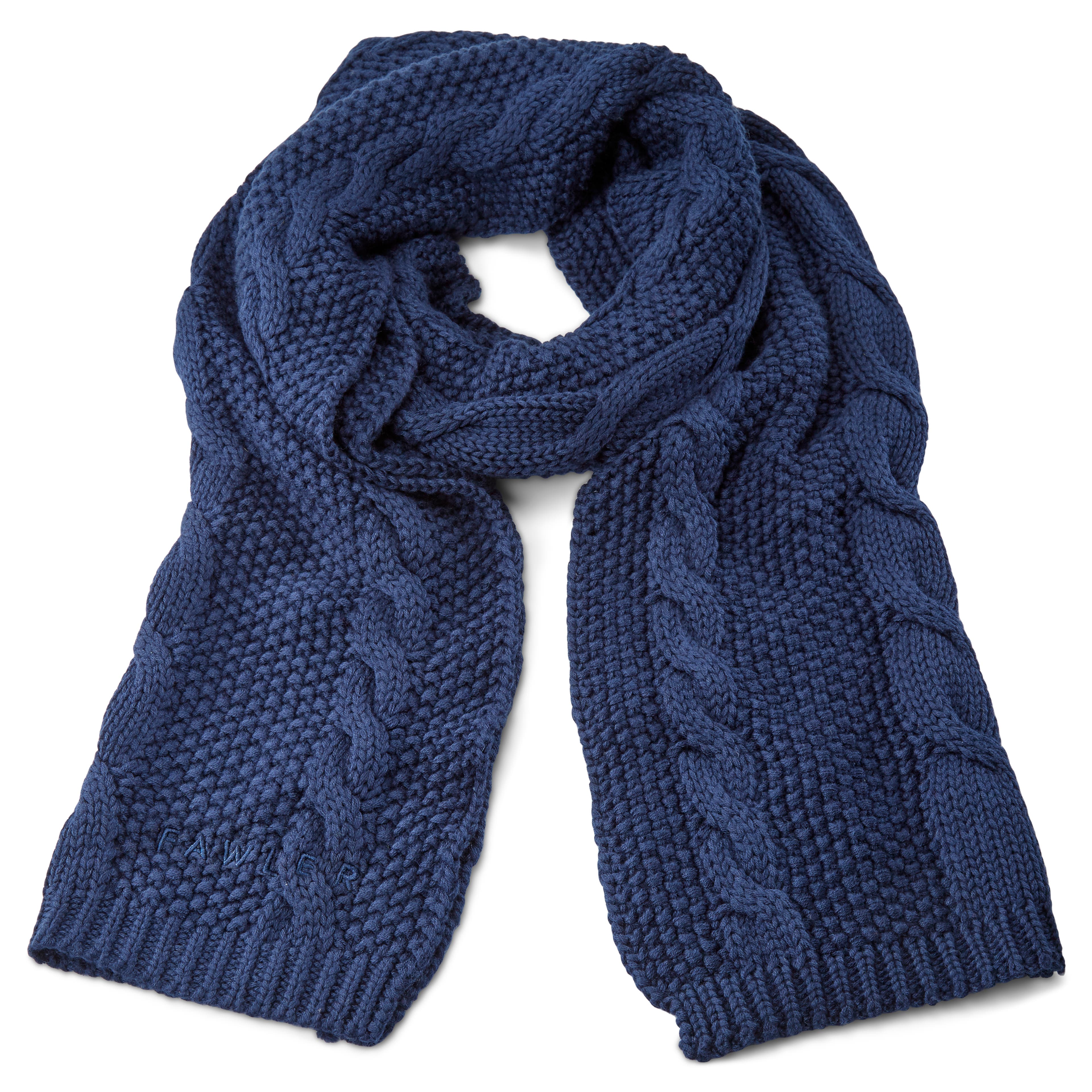 Blue Merino Wool Mix Cable Knitted Scarf