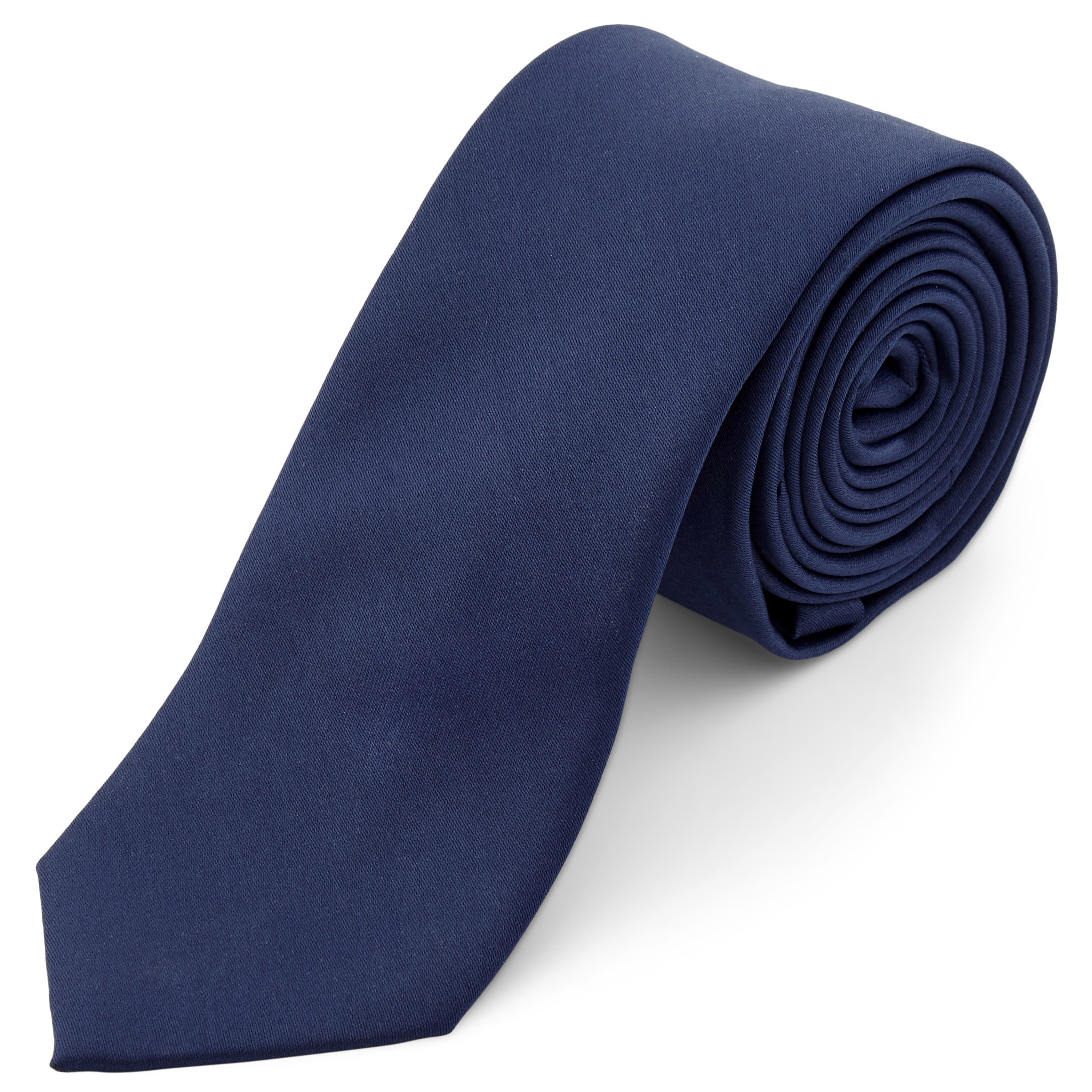 Дълга едноцветна тъмносиня вратовръзка 6 см