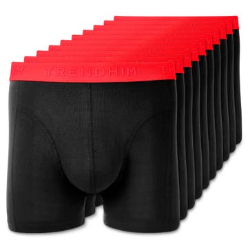 FlexFeel | Paquete de 10 calzoncillos bóxer de algodón negro con cinturilla roja neón FlexFeel | Paquete de 10 calzoncillos bóxer de algodón negro con cinturilla roja neón