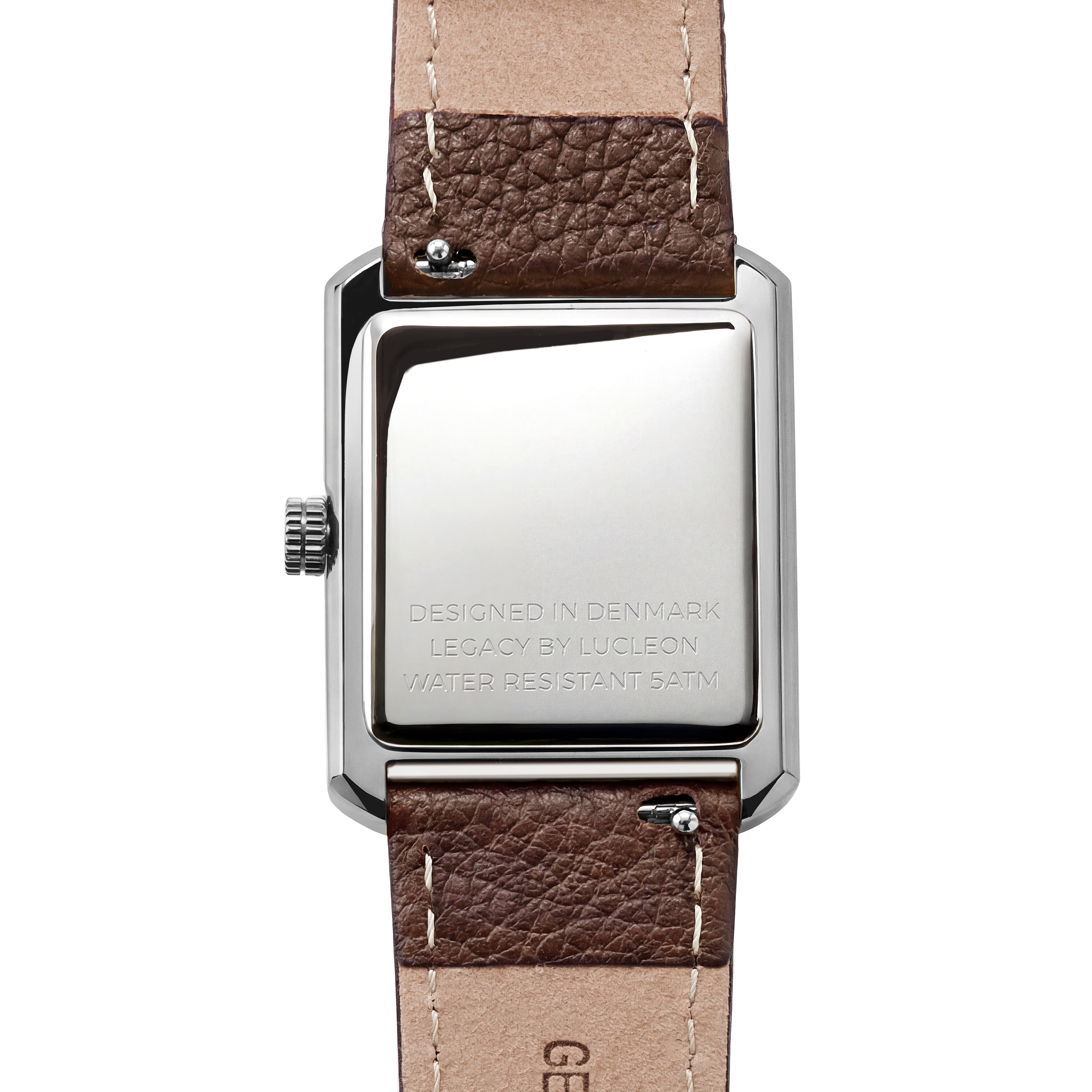 Legacy | Retro Sølvtonet Firkantet Ur med Hvid Urskive & Brun Læderrem - 3
