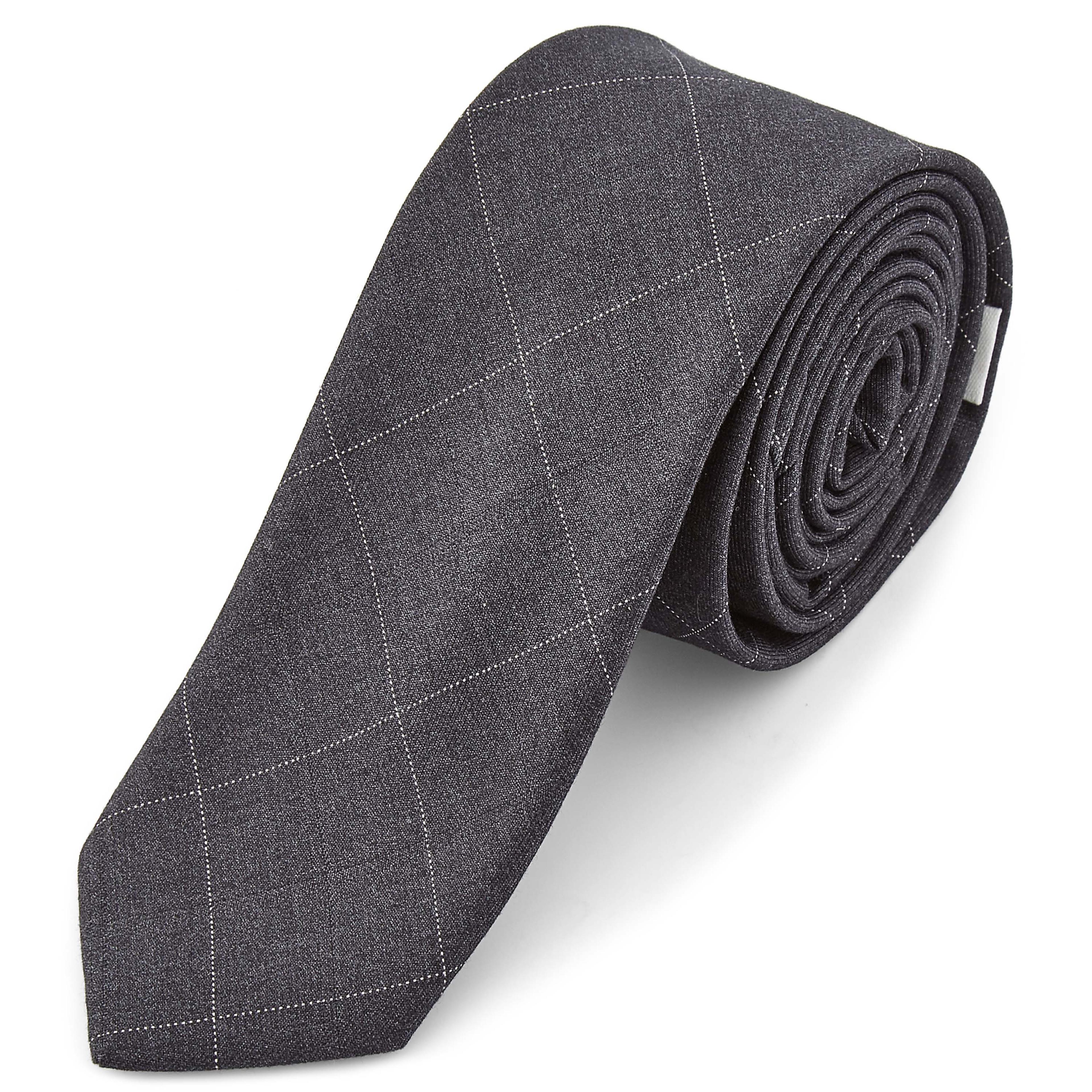 Cravatta Stretta In Seta A Scacchi - Nero, Rosso, Grigio, Argento - Lunghezza 150 Cm, Larghezza 5,5 Cm - Eleganza Maschile