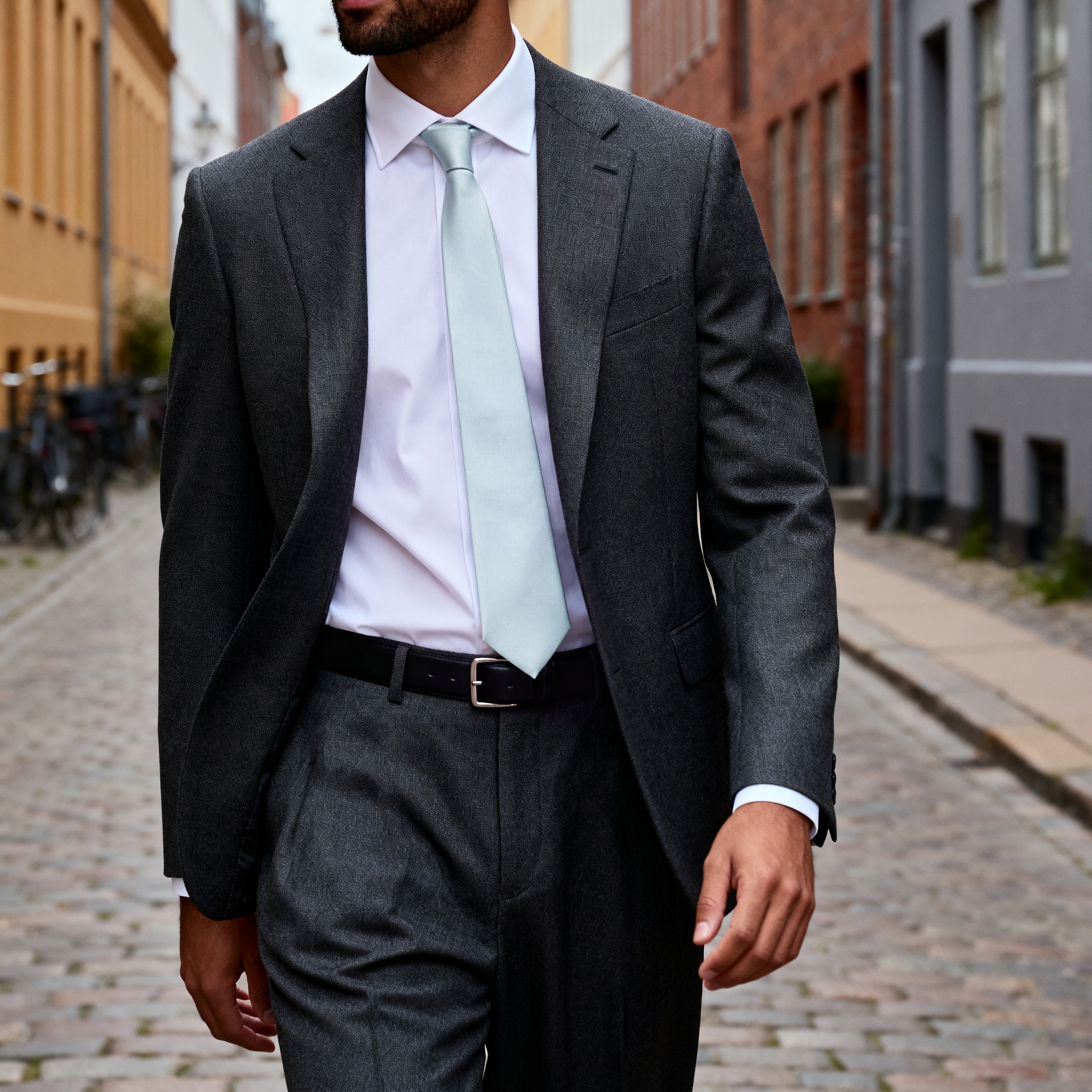 Corbata Delgada de Satén Azul Ártico 6 cm - 3