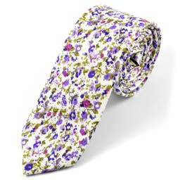 Corbata en algodón con flores púrpuras