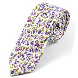 White, Lavender & Light Violet Floral Cotton Tie