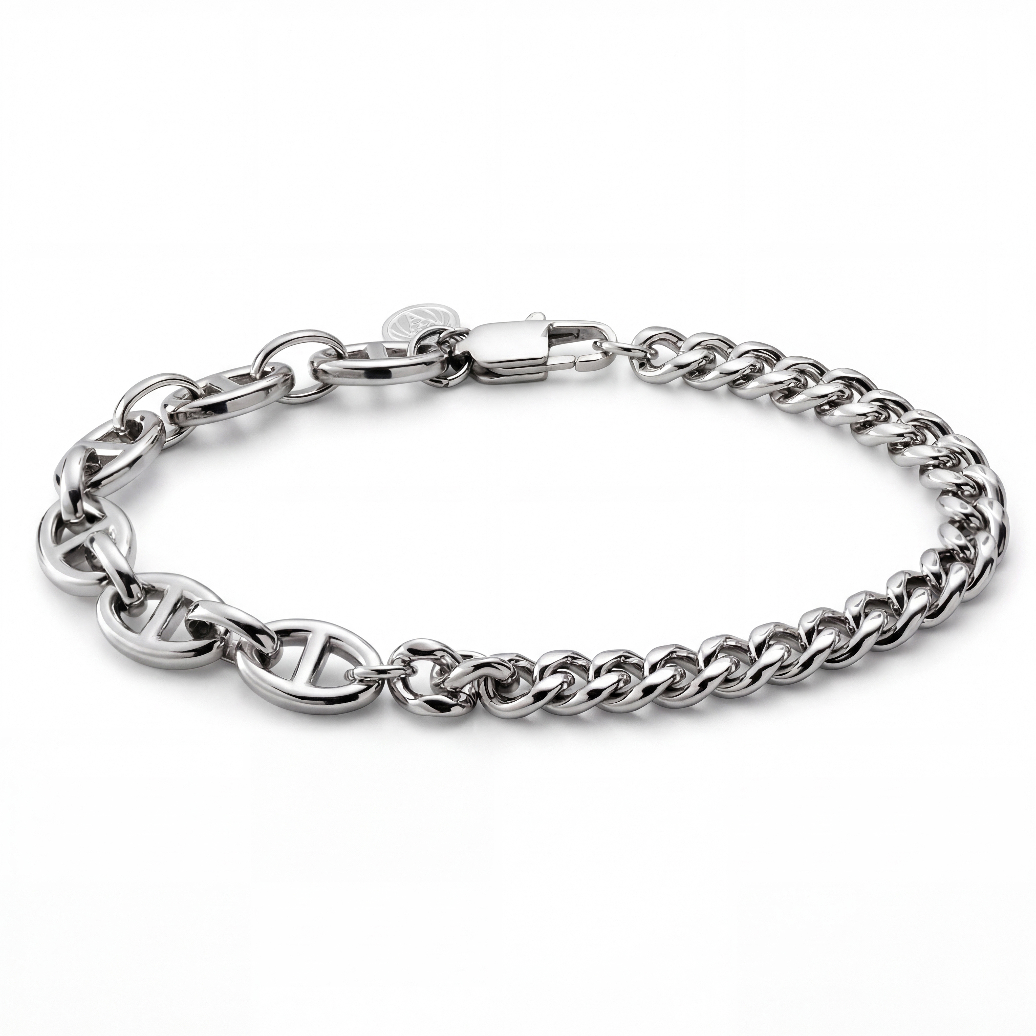 New Classics | 8mm Silver-Tone Stainless Steel Cuban & Pig Nose Chain Bracelet - 1