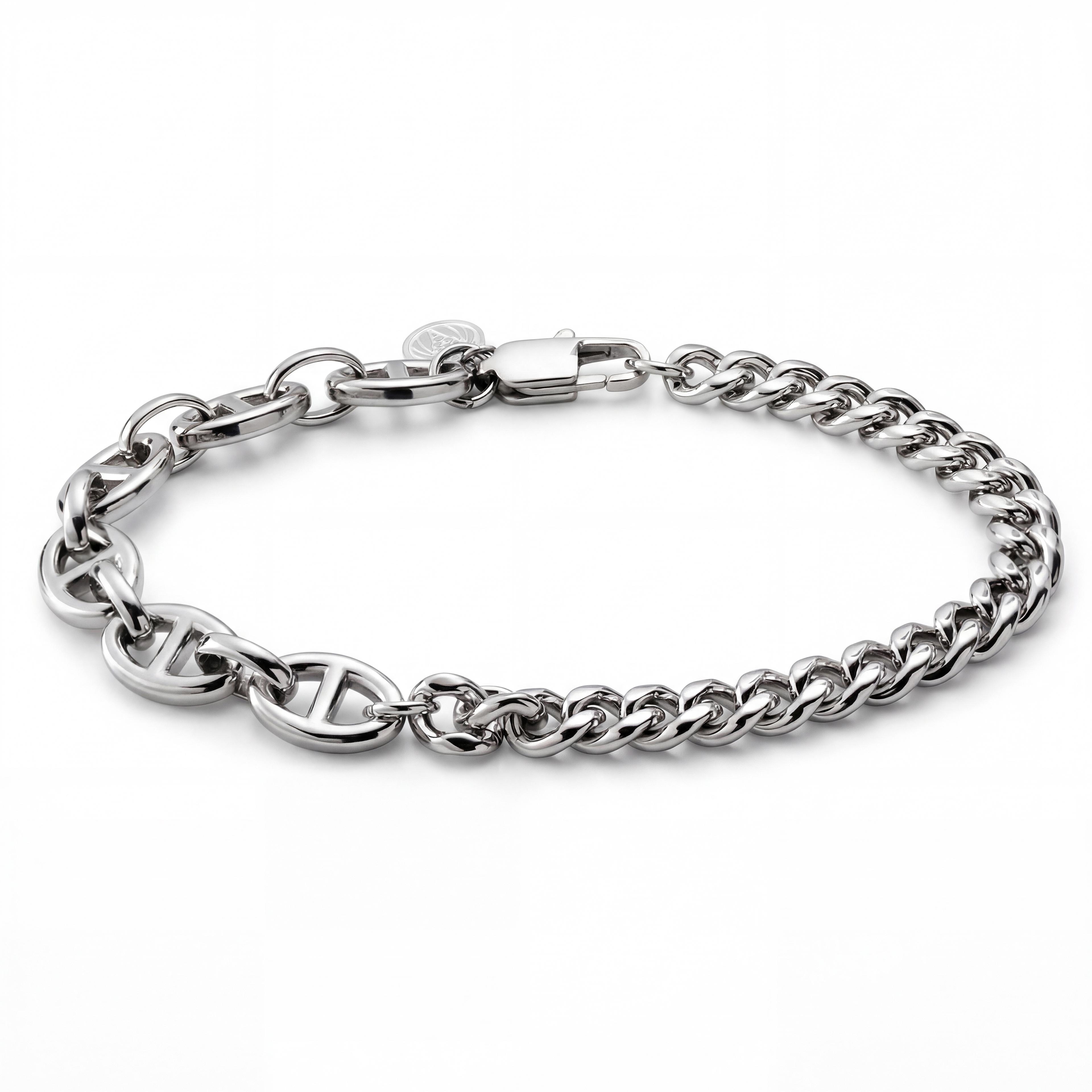 New Classics | 8mm Silver-Tone Stainless Steel Cuban & Pig Nose Chain Bracelet - 1