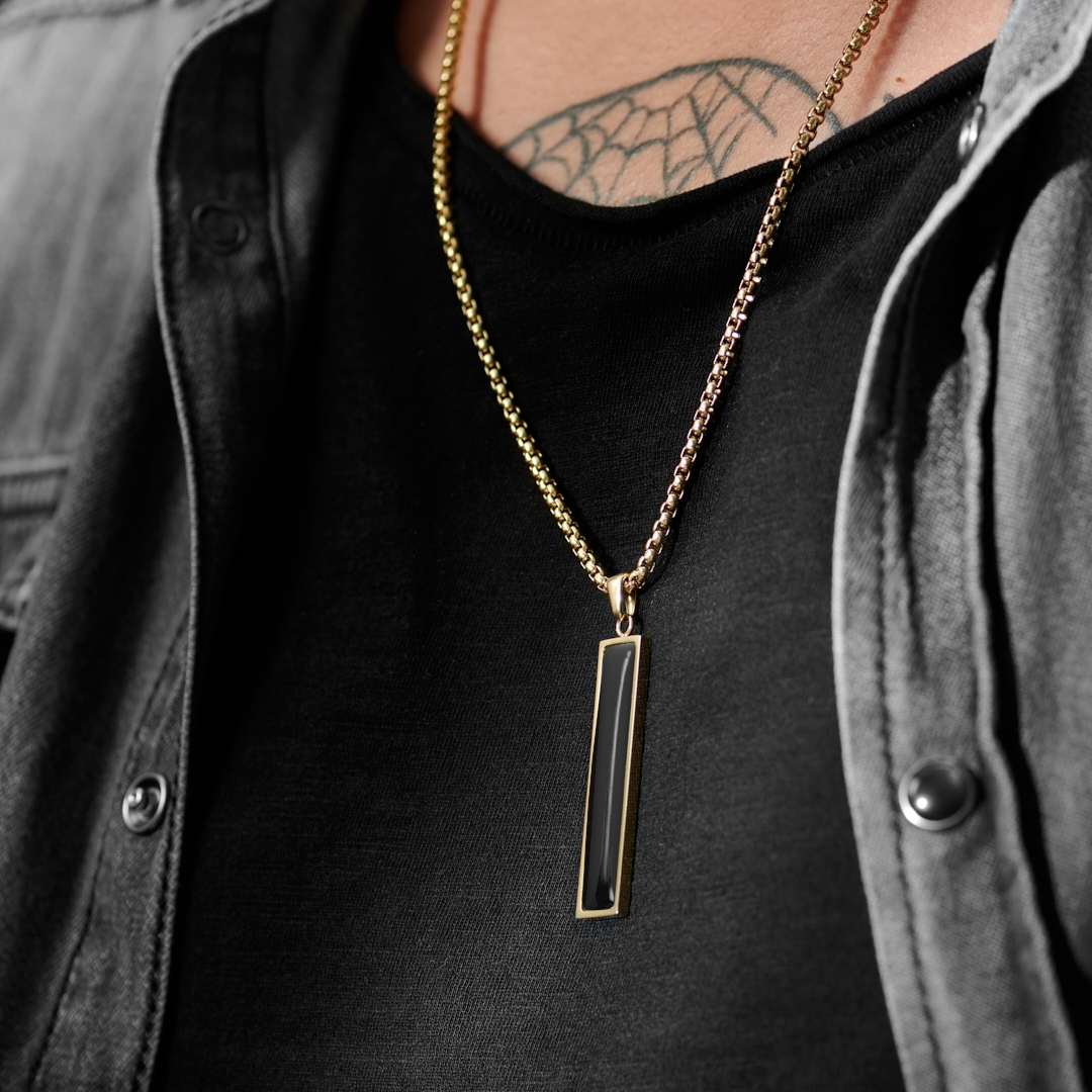Orisun | Gold-Tone Black Onyx Line Pendant Necklace | In