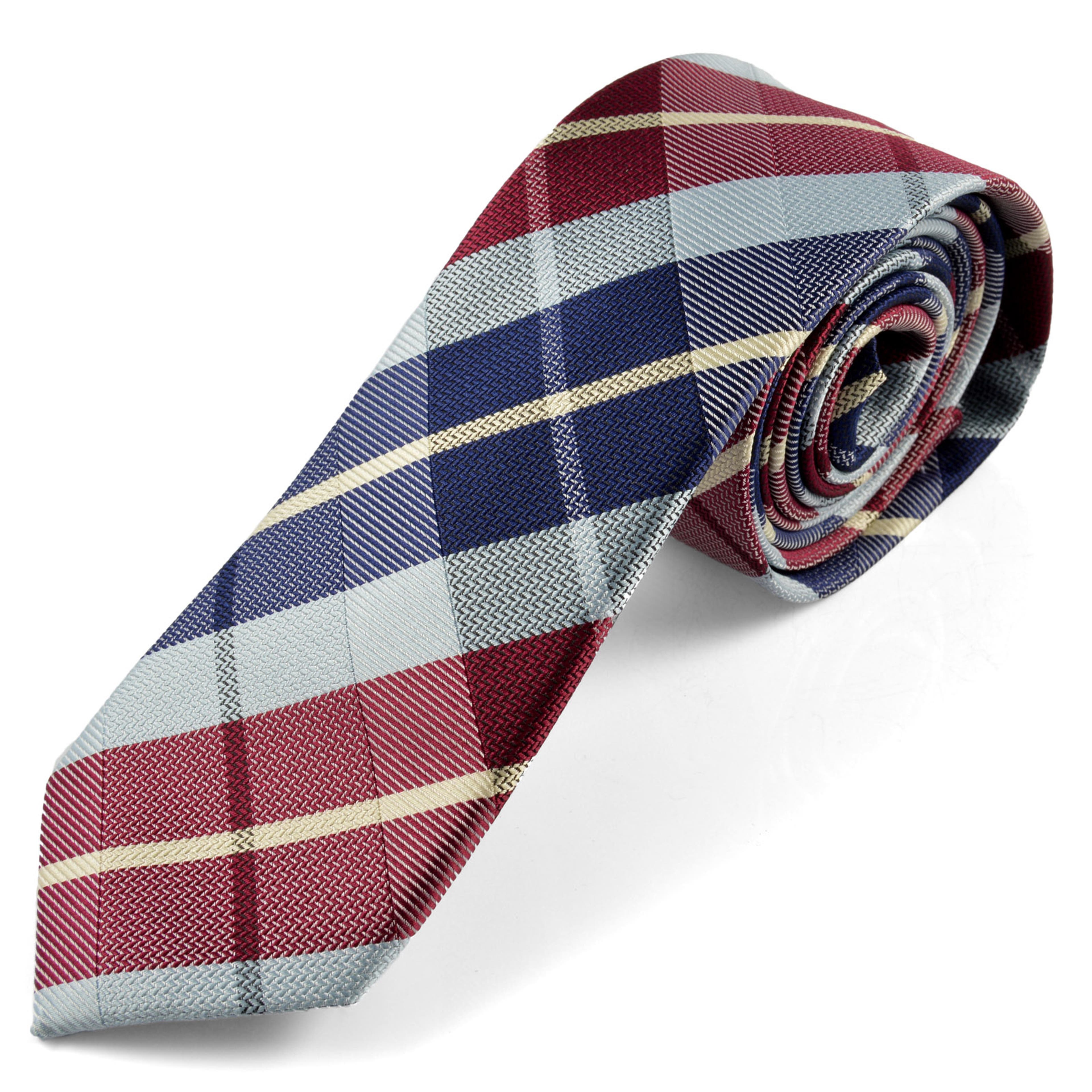 Cravate écossaise à carreaux bleu et bordeaux