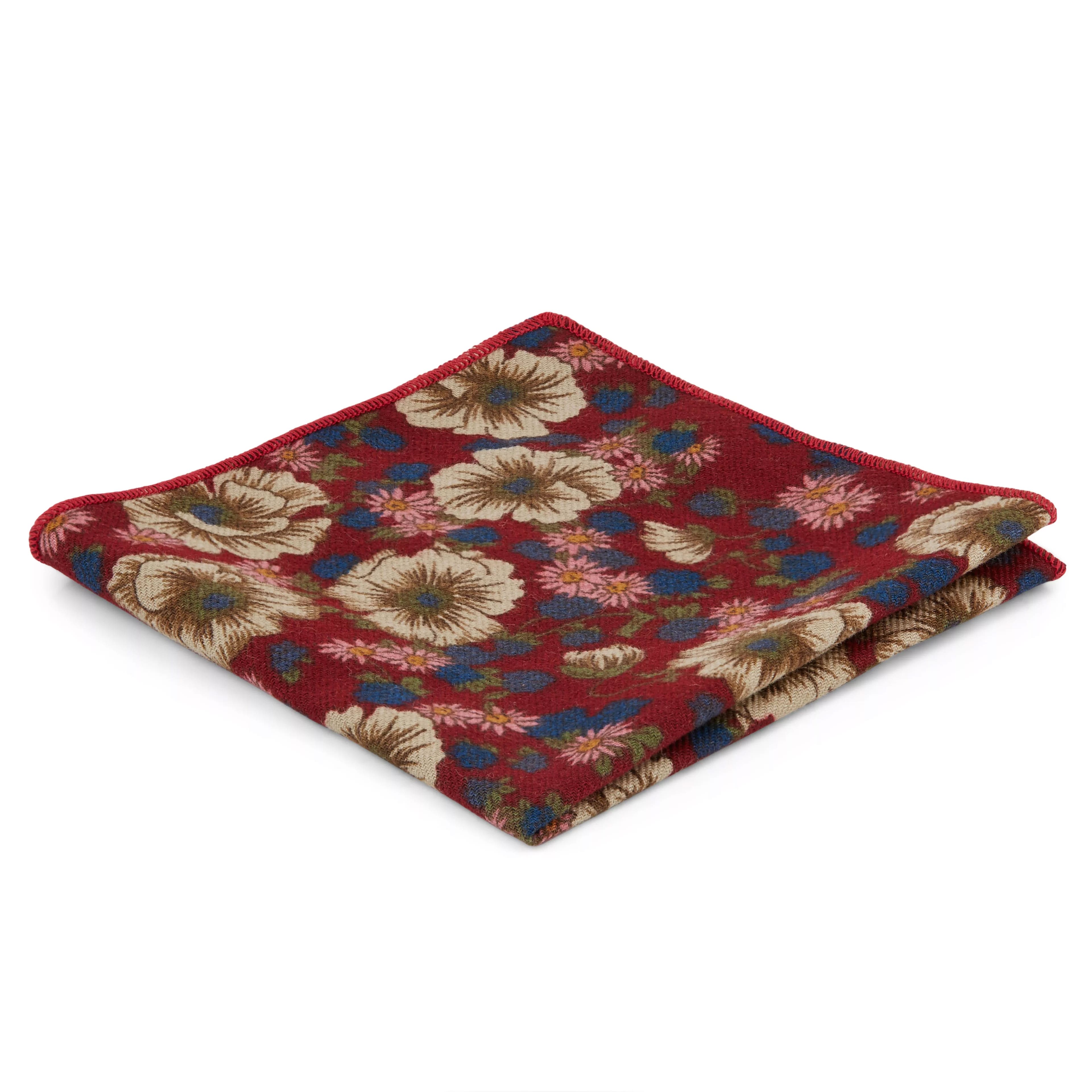 Елегантна кърпичка за сако в бургунди с флорални мотиви