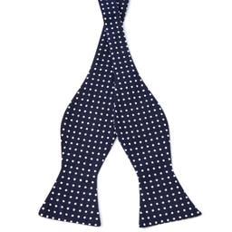 Polka Dots Navy Polyester Self-Tie Bow Tie