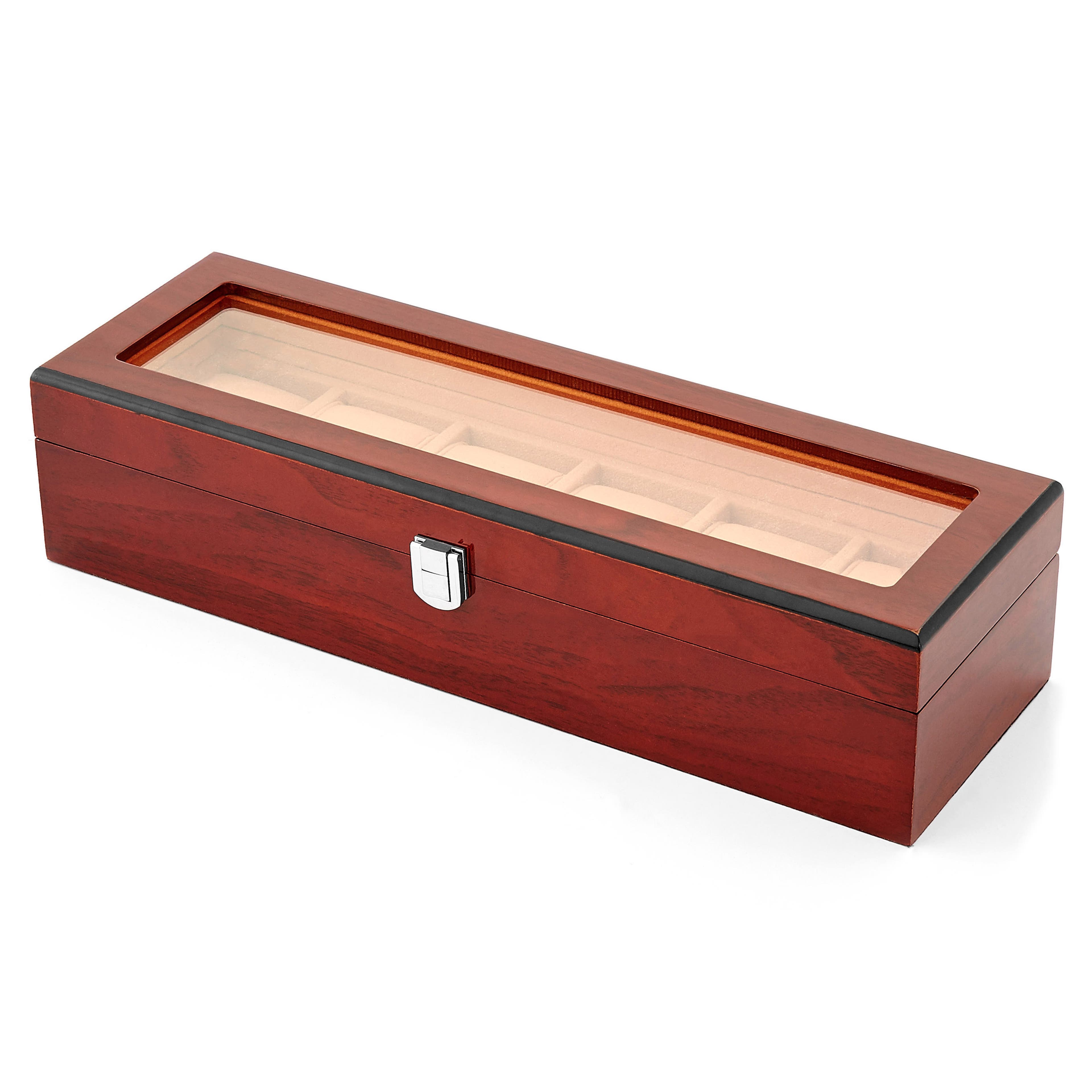 Луксозна червена дървена кутия за 6 часовника