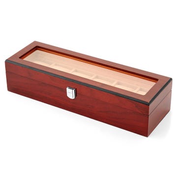Luxury Red-Tone Wood Storage Case - 6 Watches