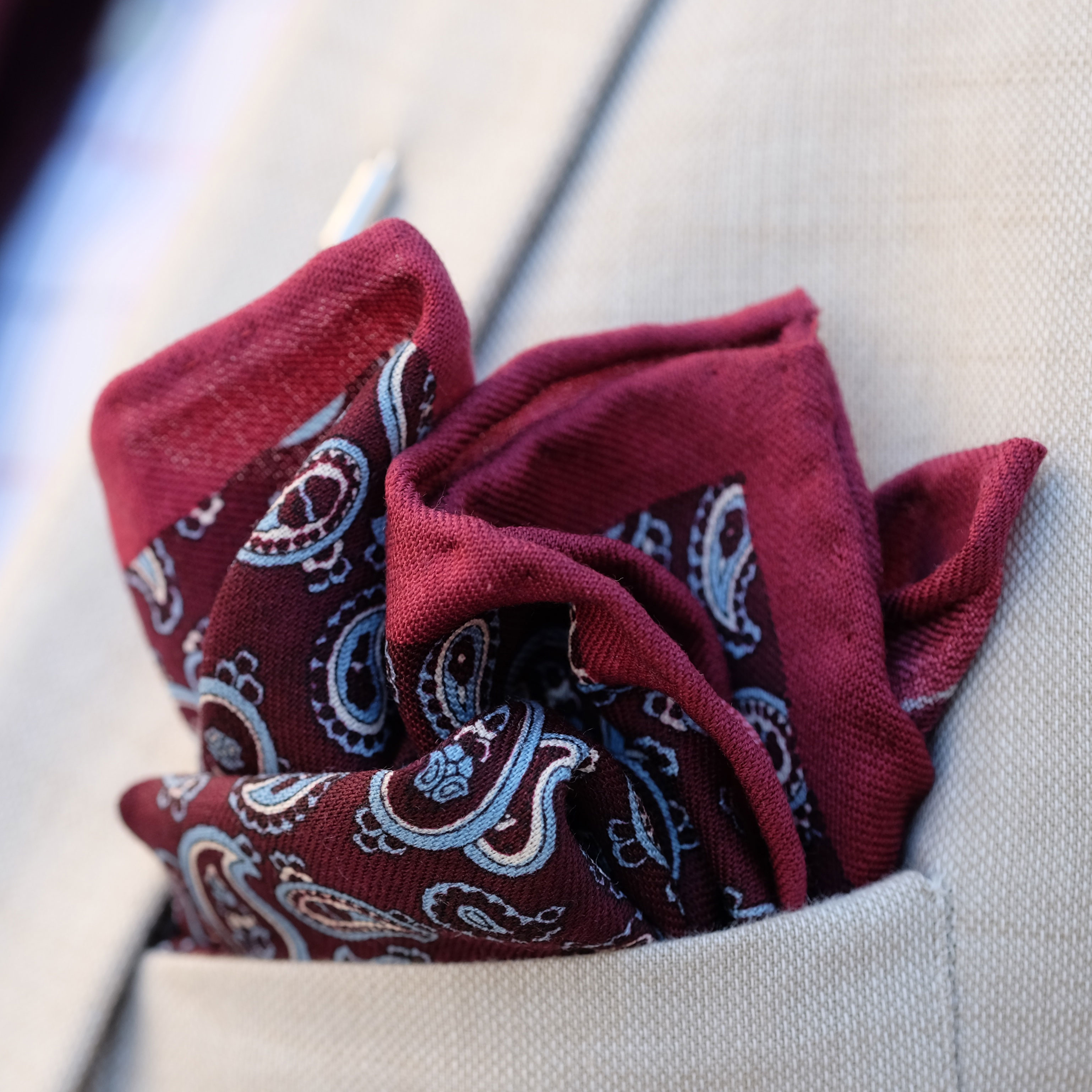 Refined Burgundy Wool Pocket Square - 3