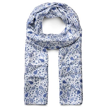 White & Blue Paisley Pattern Silk Scarf White & Blue Paisley Pattern Silk Scarf