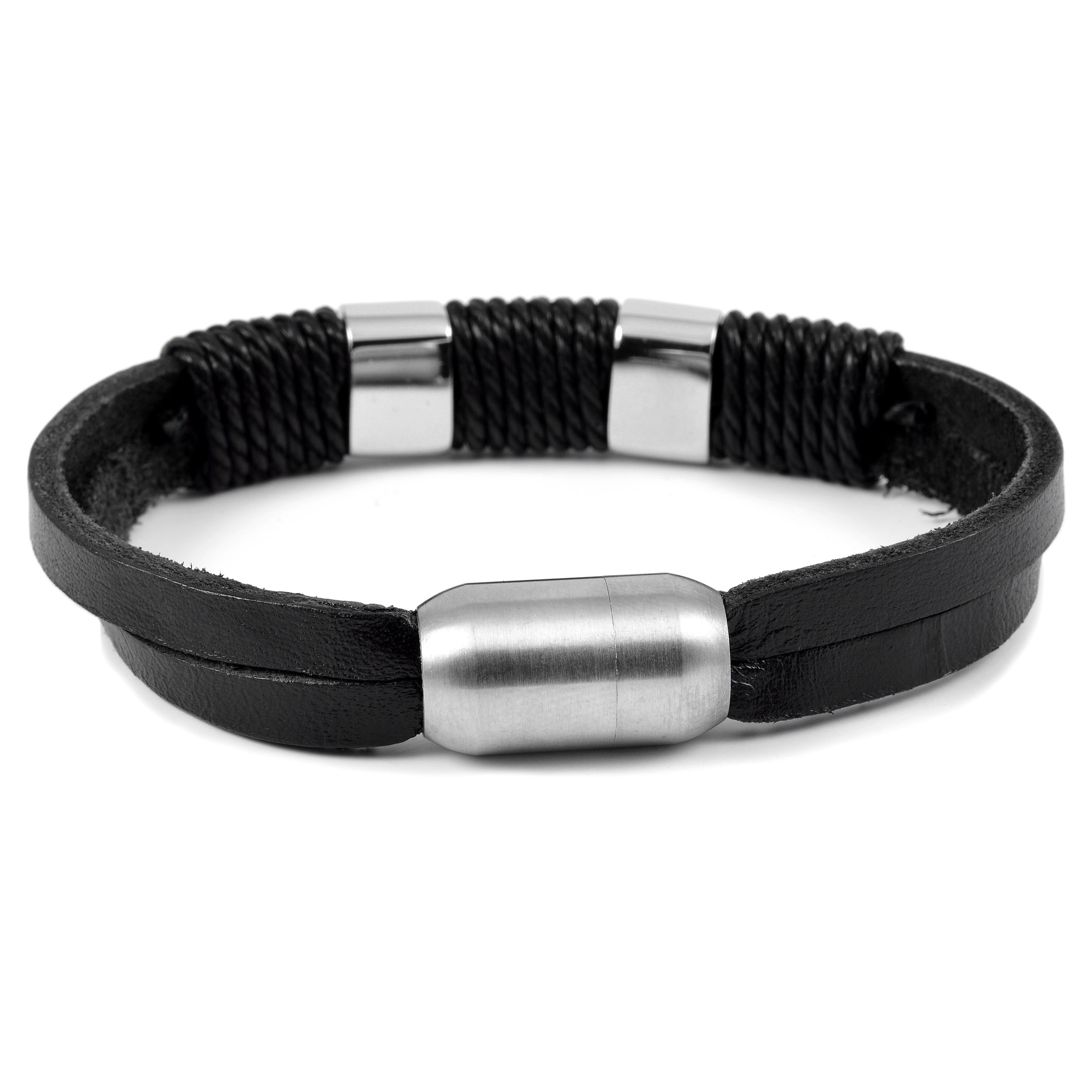 Pulsera de cuero con cuerda y bala  - 2