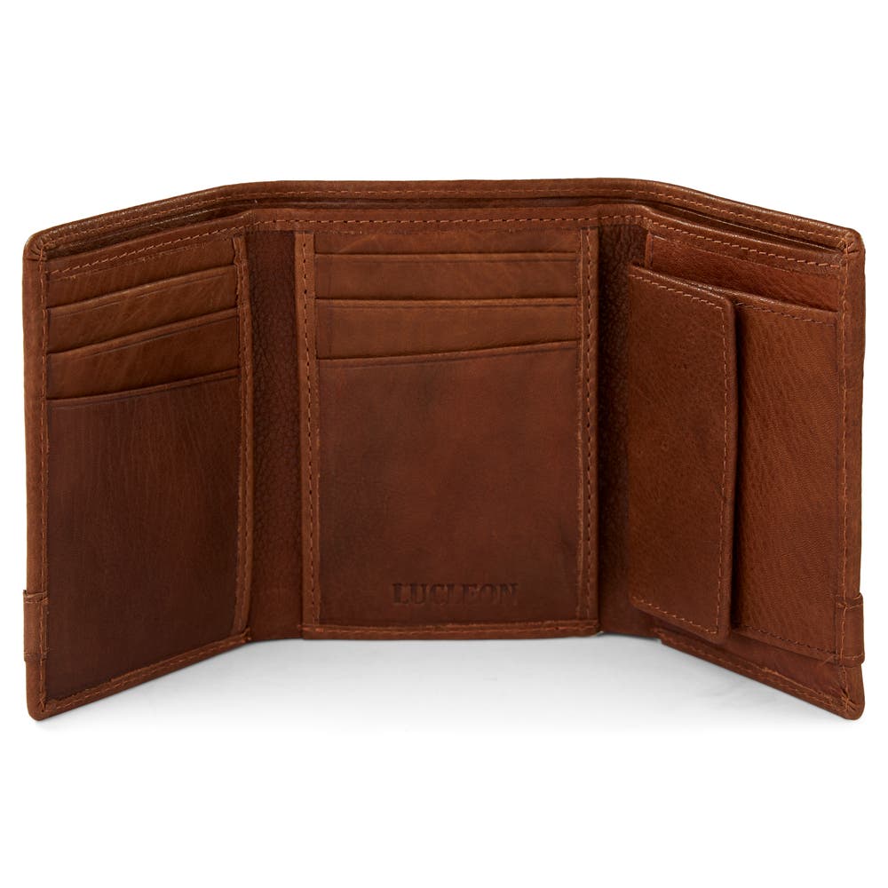 hover: Trifold Tan RFID Leather Wallet hover: Trifold Tan RFID Leather Wallet