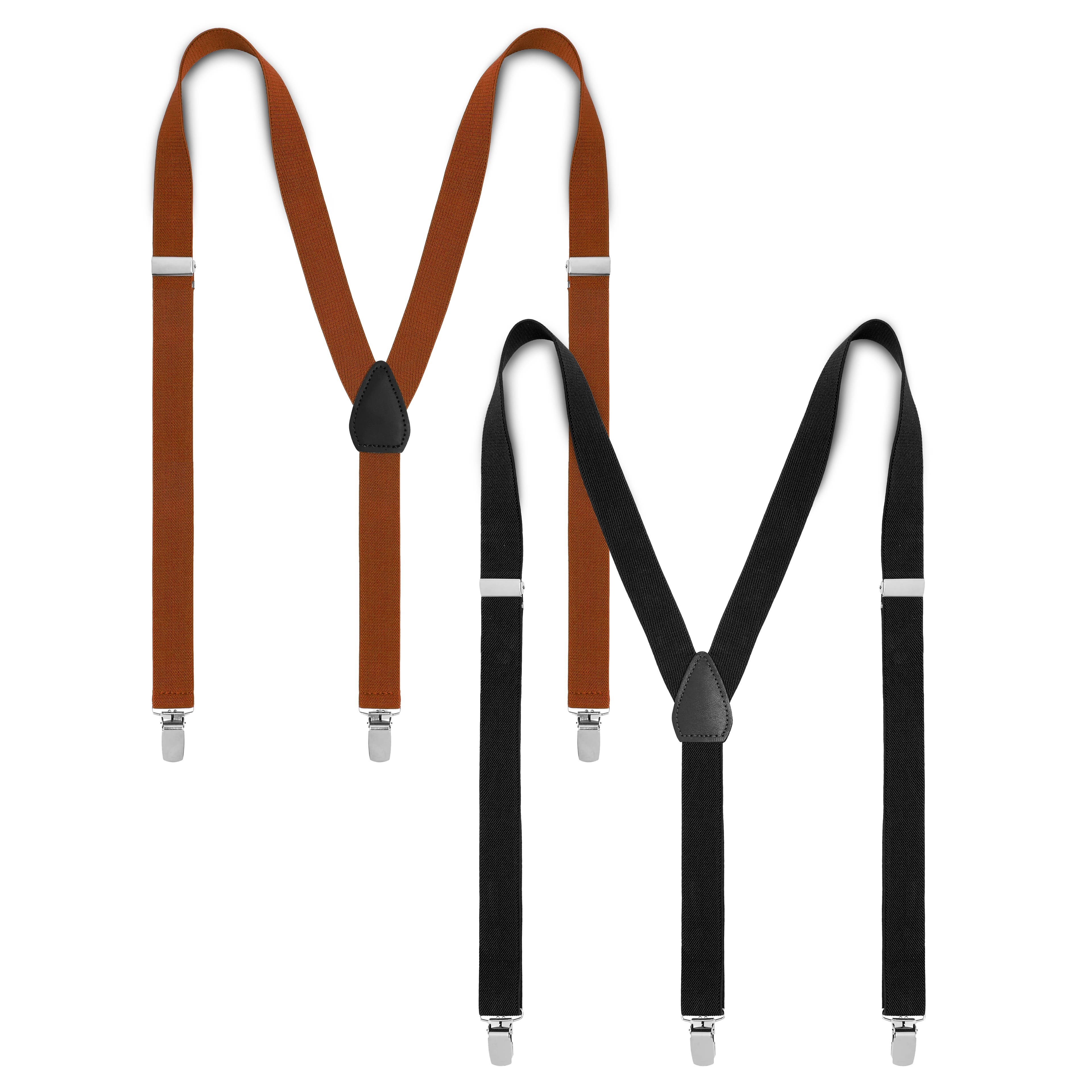 Slim Black and Brown Clip-On Suspenders Set