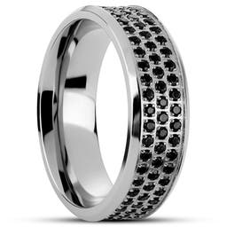 Hyperan | 8 mm Zilverkleurige Titanium Ring met Zwarte Zirkonia's