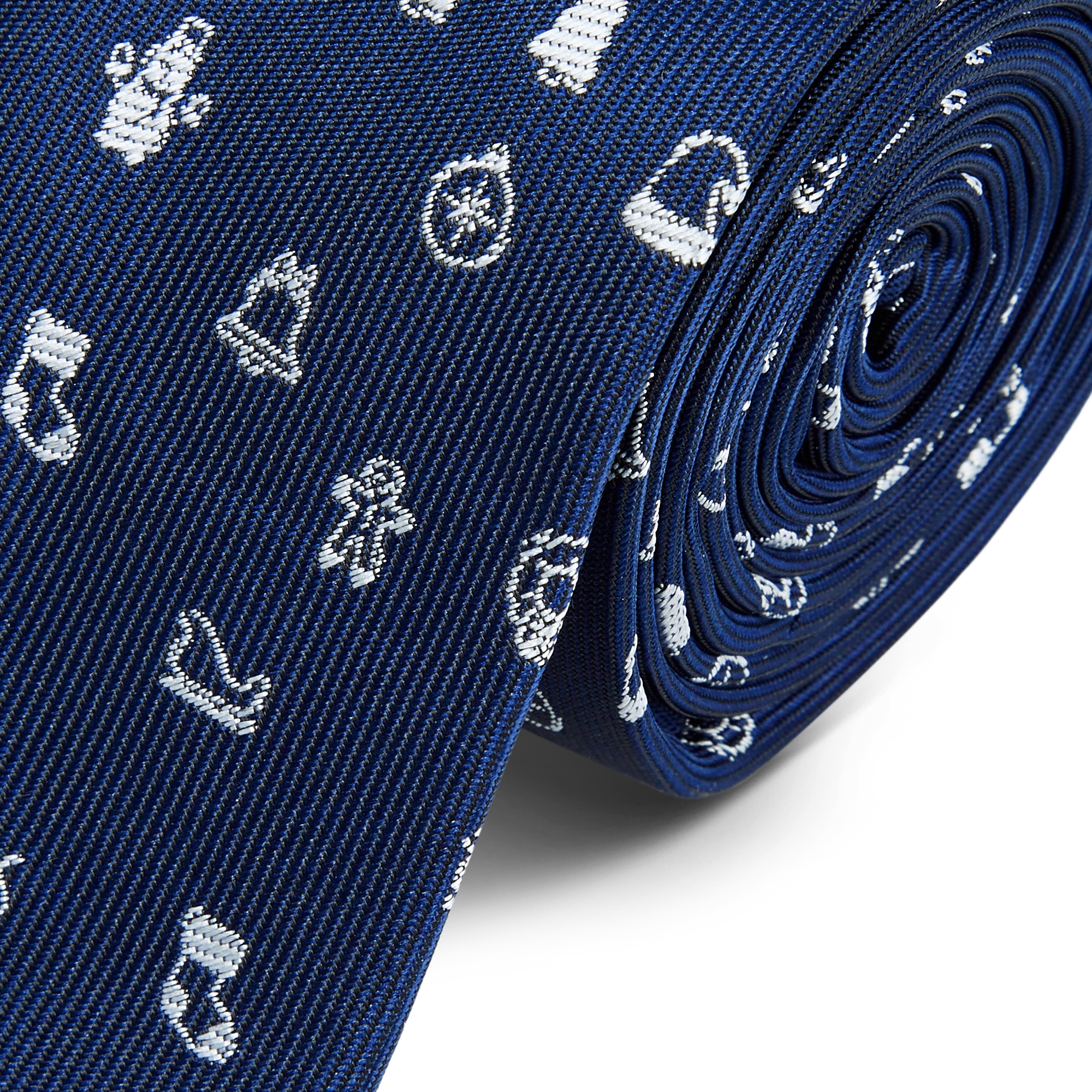 Navy Blue & White Christmas Polyester Tie - 2