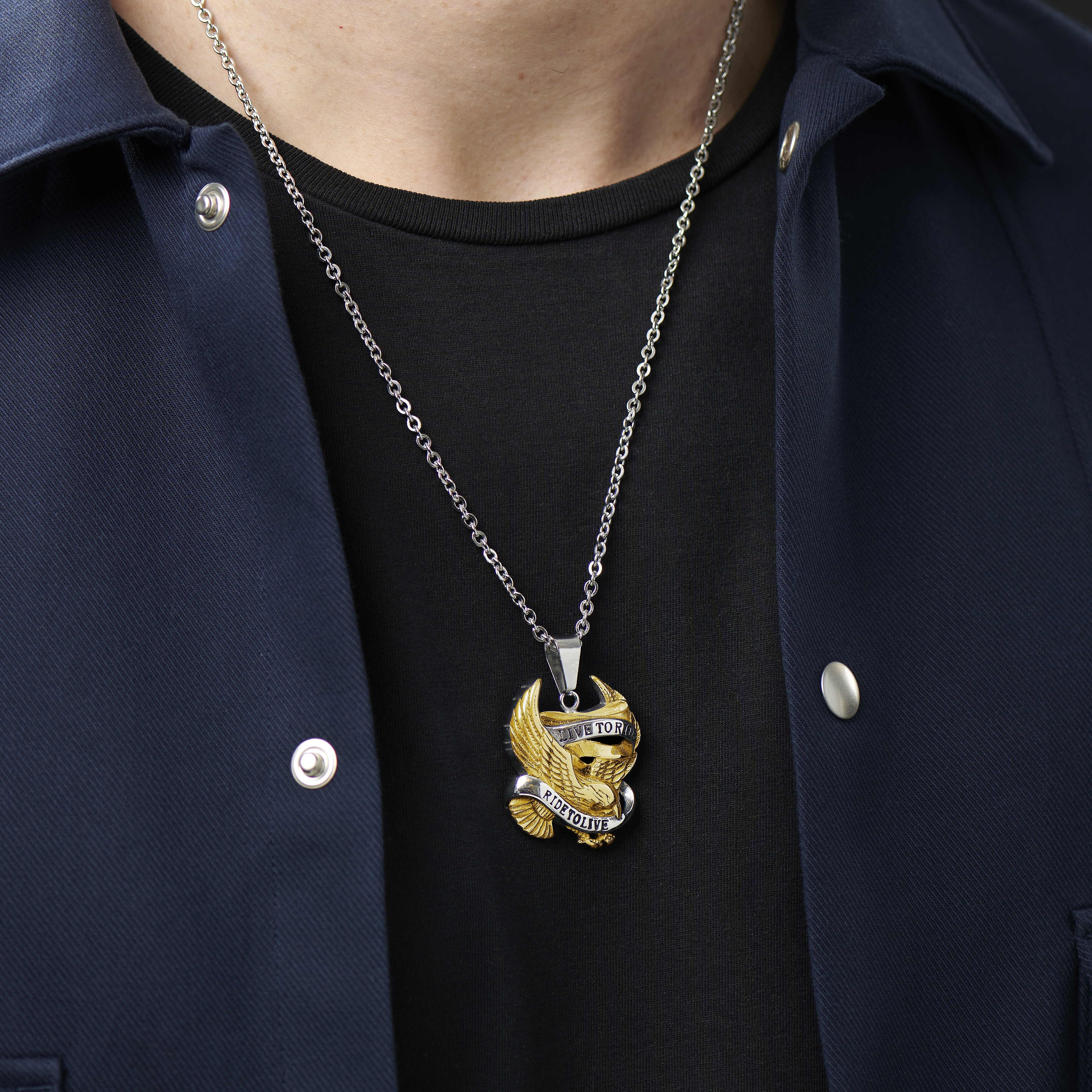 Jeklena ogrlica Free Spirit Biker v zlati barvi - 3