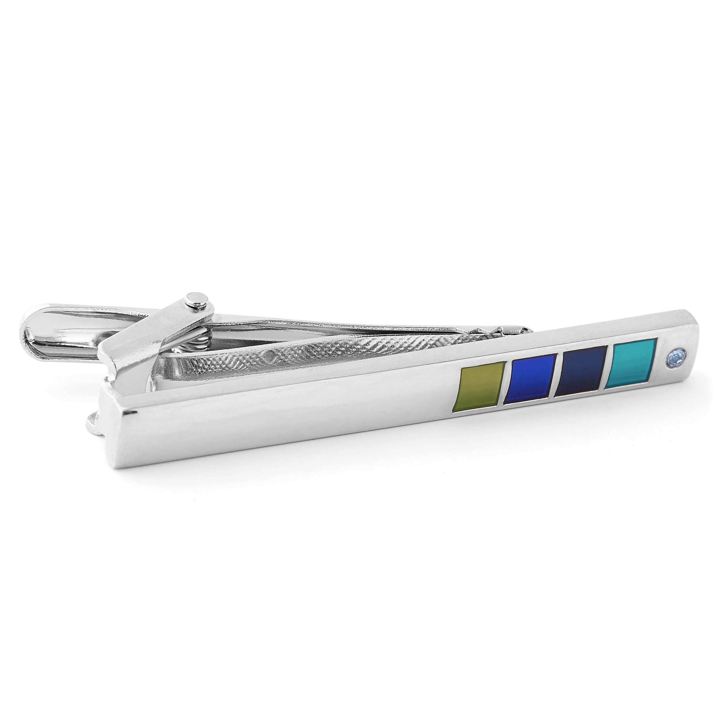 Set de gemelos y pasador de corbata con piedras aguamarina - 4