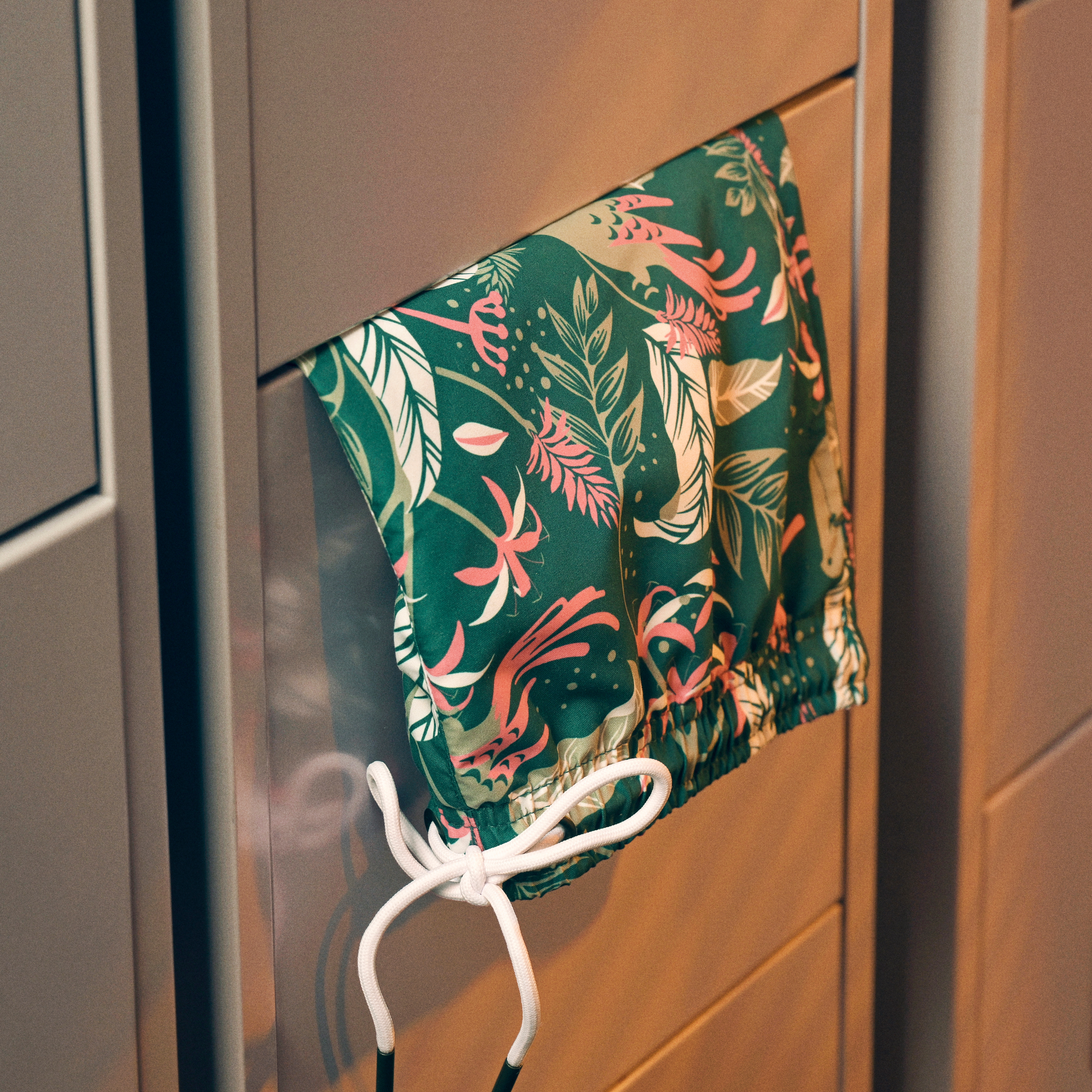 Floral-patterned Forest Green & Pink Swim Shorts - 4