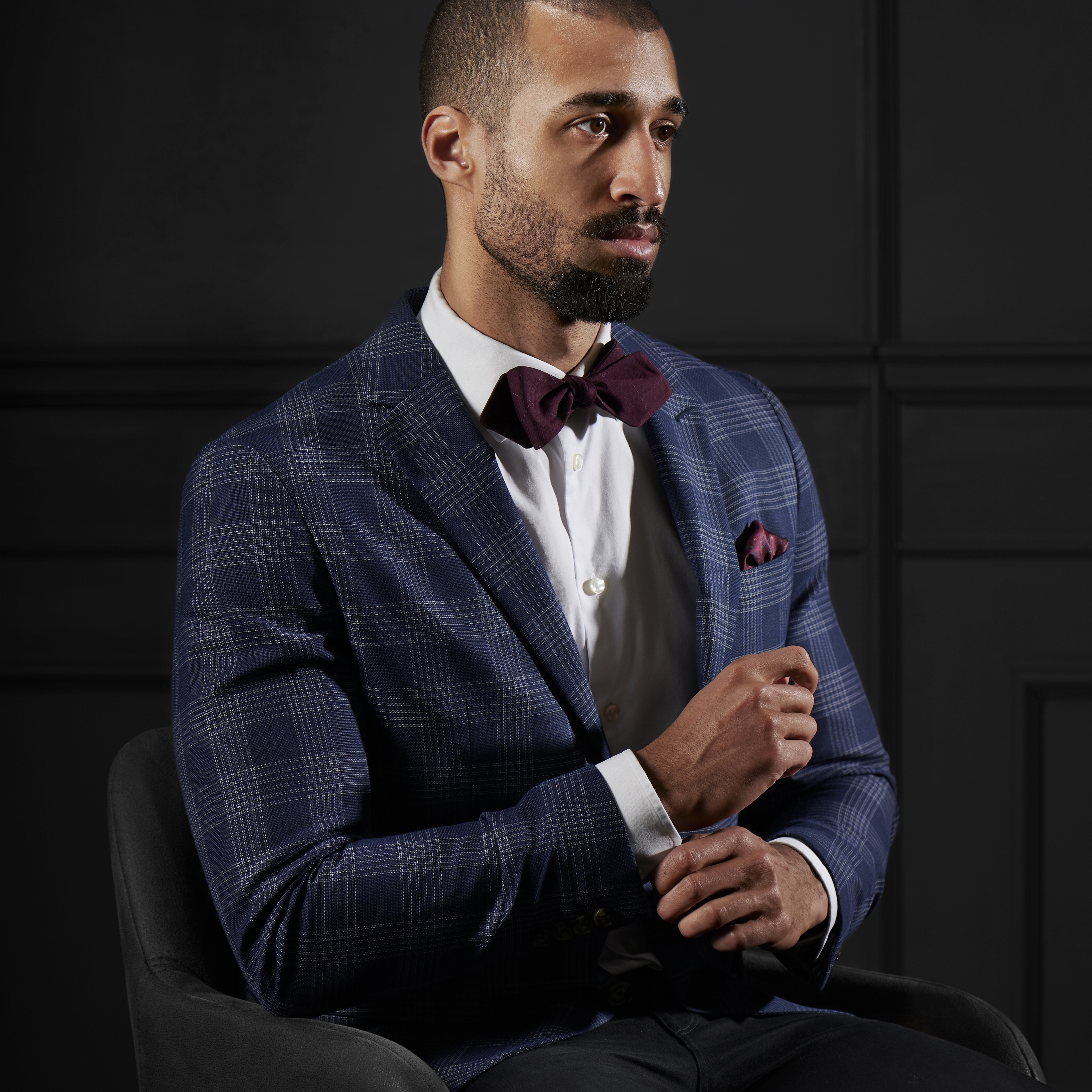 Burgundy Chequered Cotton Self-Tie Bow Tie - 4