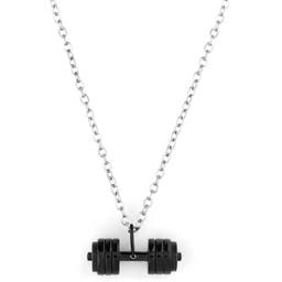 Silver-Tone & Black Stainless Steel Dumbell Cable Chain Necklace