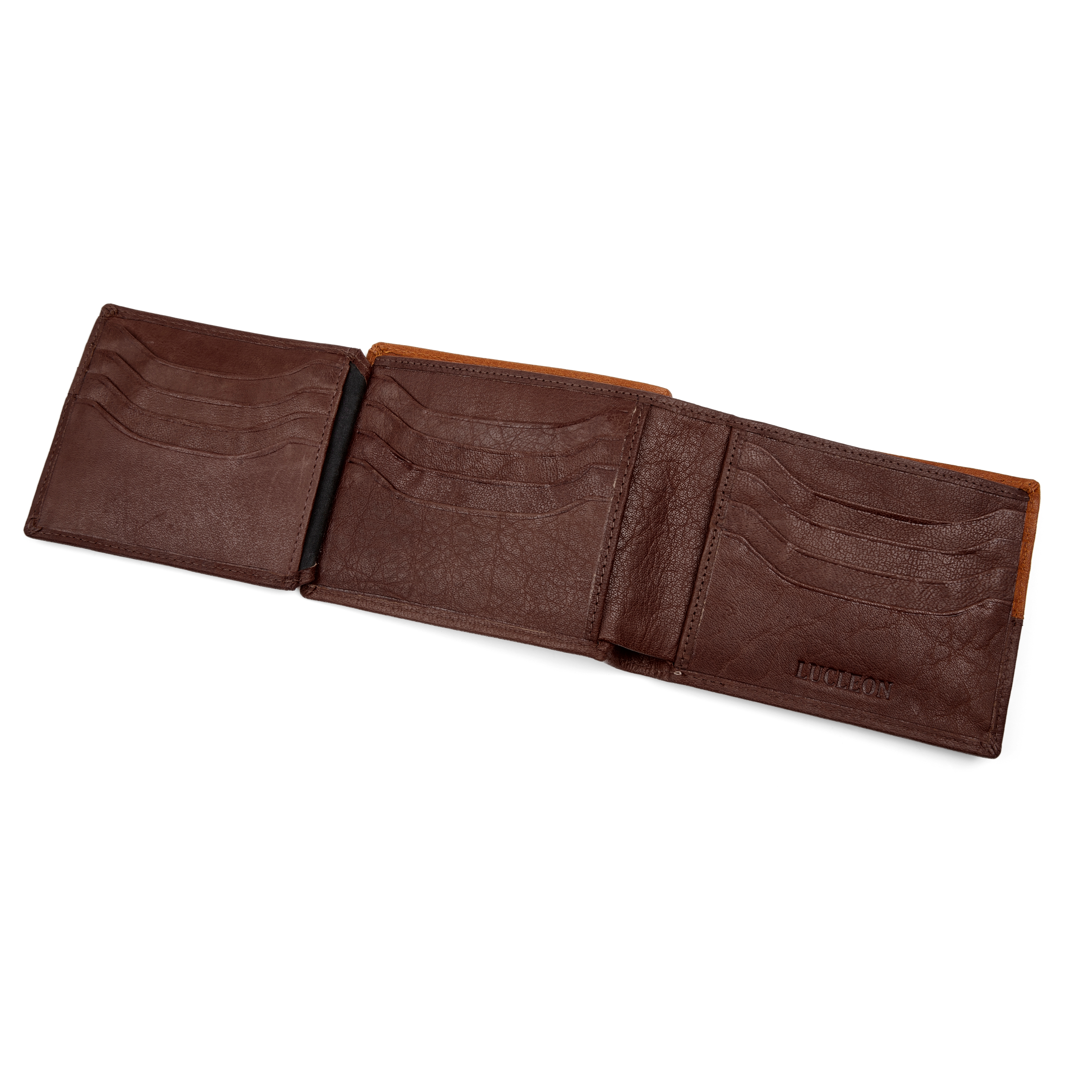 Cartera de cuero marrón y canela con costuras Oxford - 3